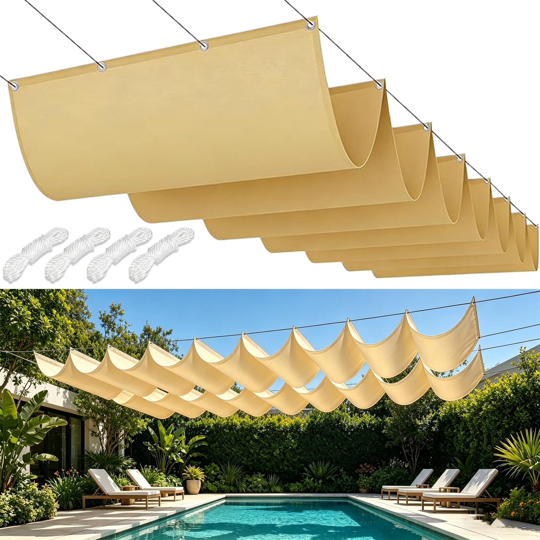 Toldo retráctil ondulado 105x300 cm en color amarillo arena para sombrear el patio exterior