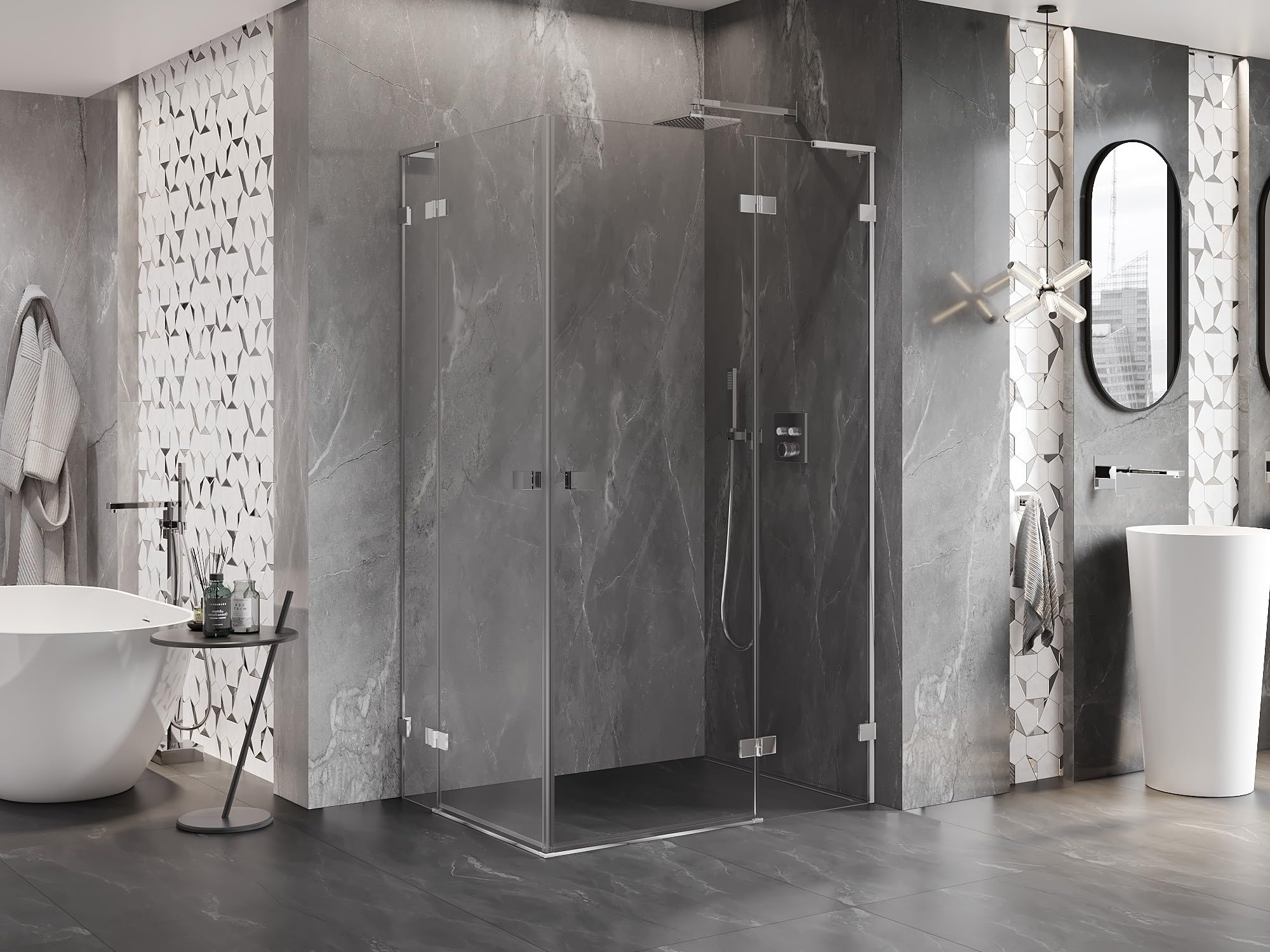 Mexen Lunar L Duo Box Doccia Porta Battente Destra 90x85 Trasparente Cromo