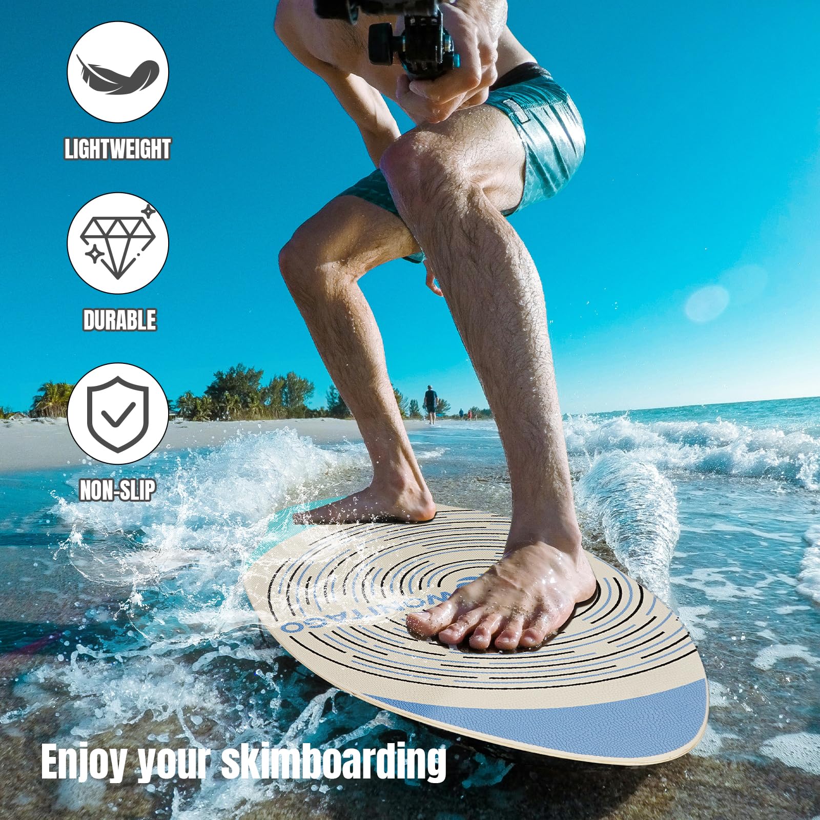 Skimboard mit EVA-Griffpolster und hochglänzendem Klarlack, Skimboards aus Holz für Kinder, Jugendliche und Erwachsene