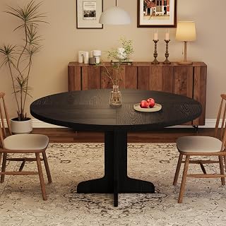 COUCHETA 47" Round Farmhouse Dining Table for 4 - Wood-Style Circle Kitchen Table, Breakfast Nook for Small Spaces