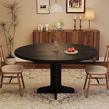 coucheta 47" Round Farmhouse Dining Table for 4, Kitchen and Dining Room Circle Table, Breakfast Nook Table for Compact Kitchens