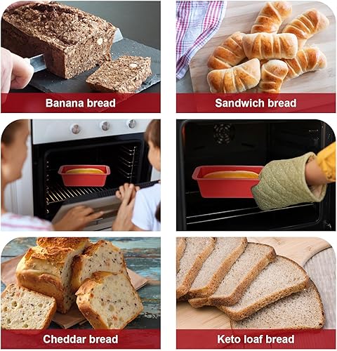 Miniatura 7 de 10 mini moldes de silicona roja  Moldes antiadherentes para hornear para pan, pasteles, pastel de carne y más (6.1 x 3.3 x 1.8 pulgadas)
