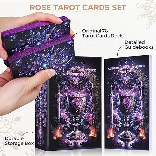 Miniatura 3 de Baraja de cartas de tarot para principiantes con libro guía, bonita y única de 400 GSM gruesa rosa morada (original) cartas de tarot oráculo con