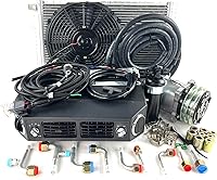 Universal 12V Under Dash A/C Evaporator Kit E-432-100 w/ Compressor, Condenser, Plug-and-Play Harness - Black