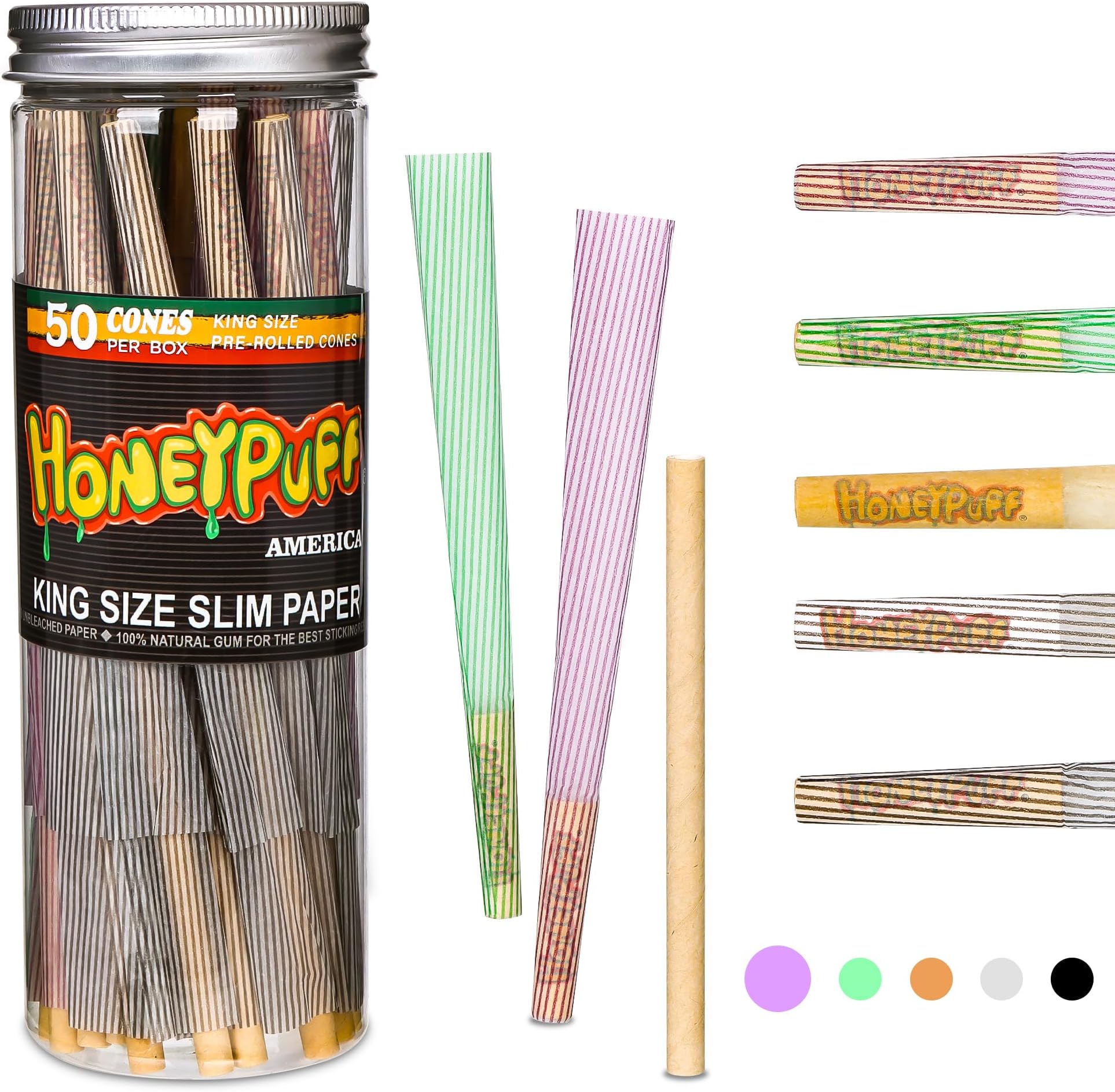 Colorful Pre Rolled Cones, 50 Pack King Size Preroll Cones Rolling Papers, Pre Rolls Cone Paper With Filter Tips
