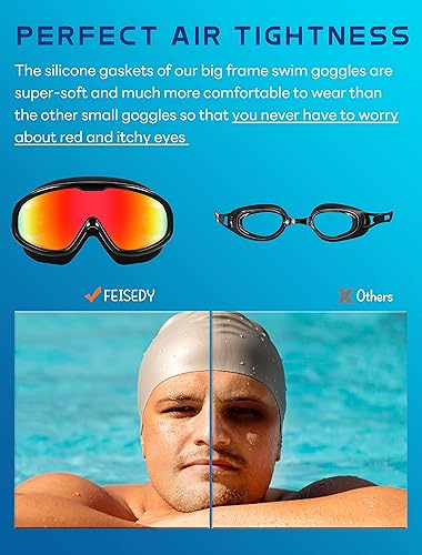 Miniatura 3 de FEISEDY Gafas de natación sin fugas, antivaho para piscina, para adultos, hombres, mujeres, jóvenes, visión clara de 180, UV400 B2389