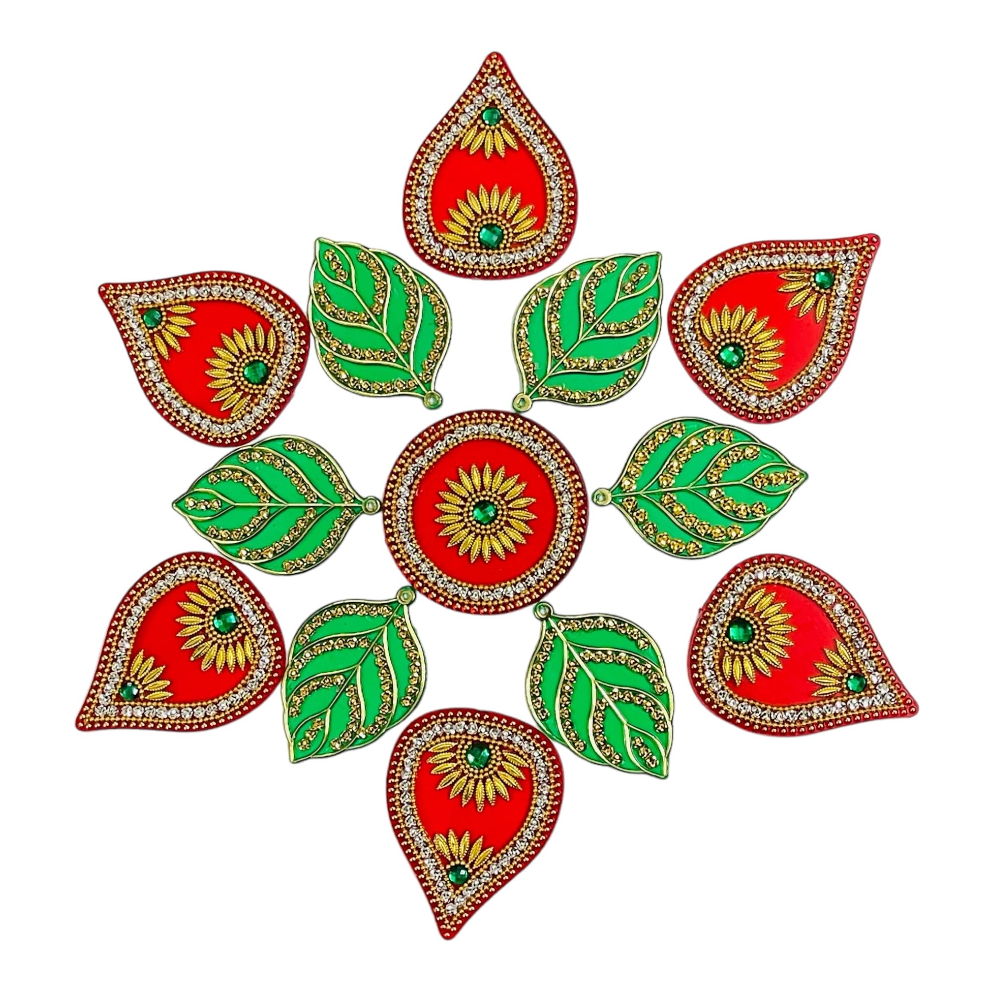 KRIWIN 10 to 11 inches Dia -Floor/Wall/Table Rangoli Decorative Reusable Showpiece (Acrylic) (Leaf) 4
