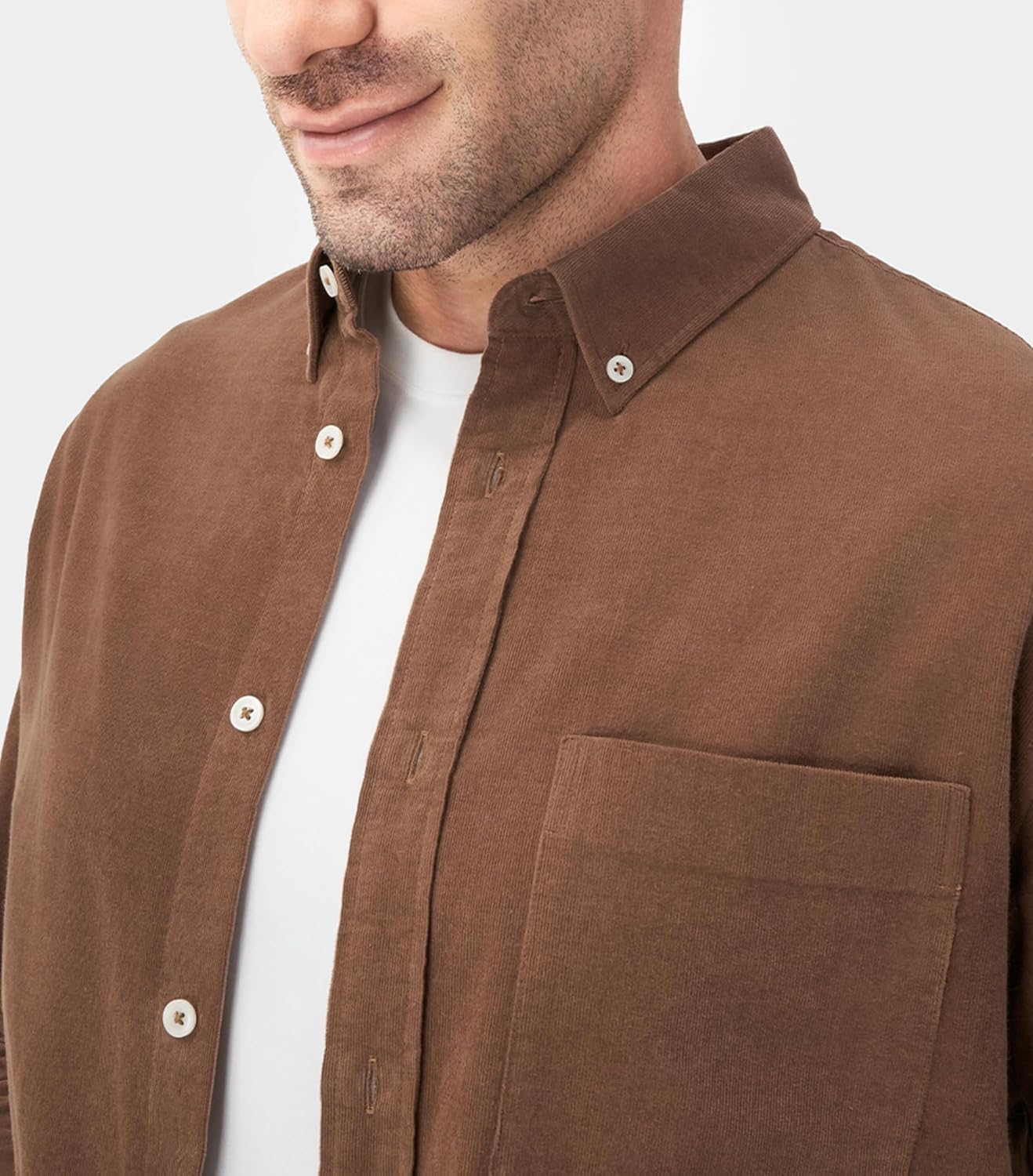 Men's Corduroy Button Down Shirts Casual Long Sleeved Western Overshirts Fall Fashion Dress Outfit for Man (L,Emperador) - Image 2