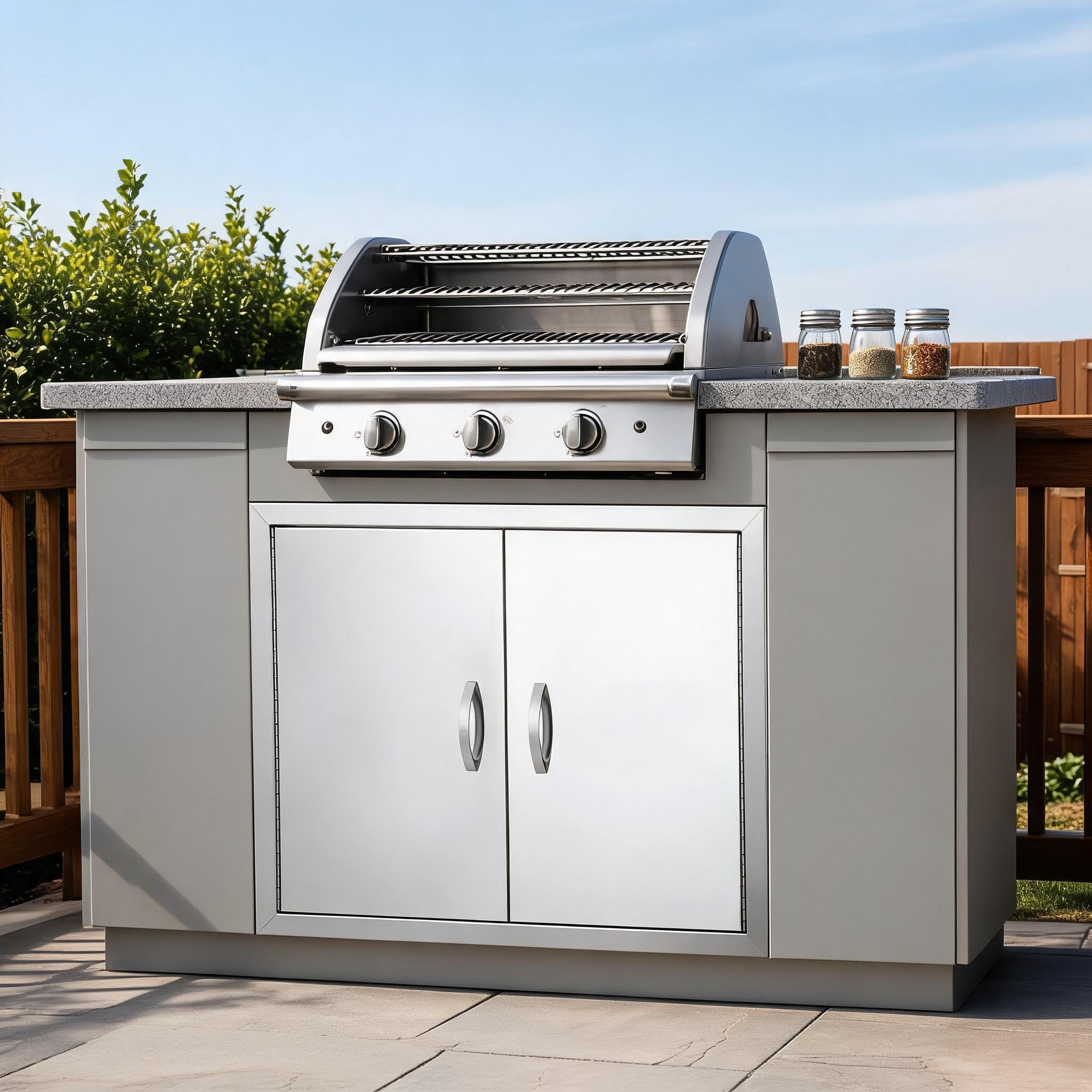 GarveeLife 71x48 cm BBQ Access Door, Outdoor Kitchen Door with Convenient Handle, 304 Brushed Stainless Steel Flush Mount Door with Thick Plate for BBQ Island Outdoor Cabinet Doors