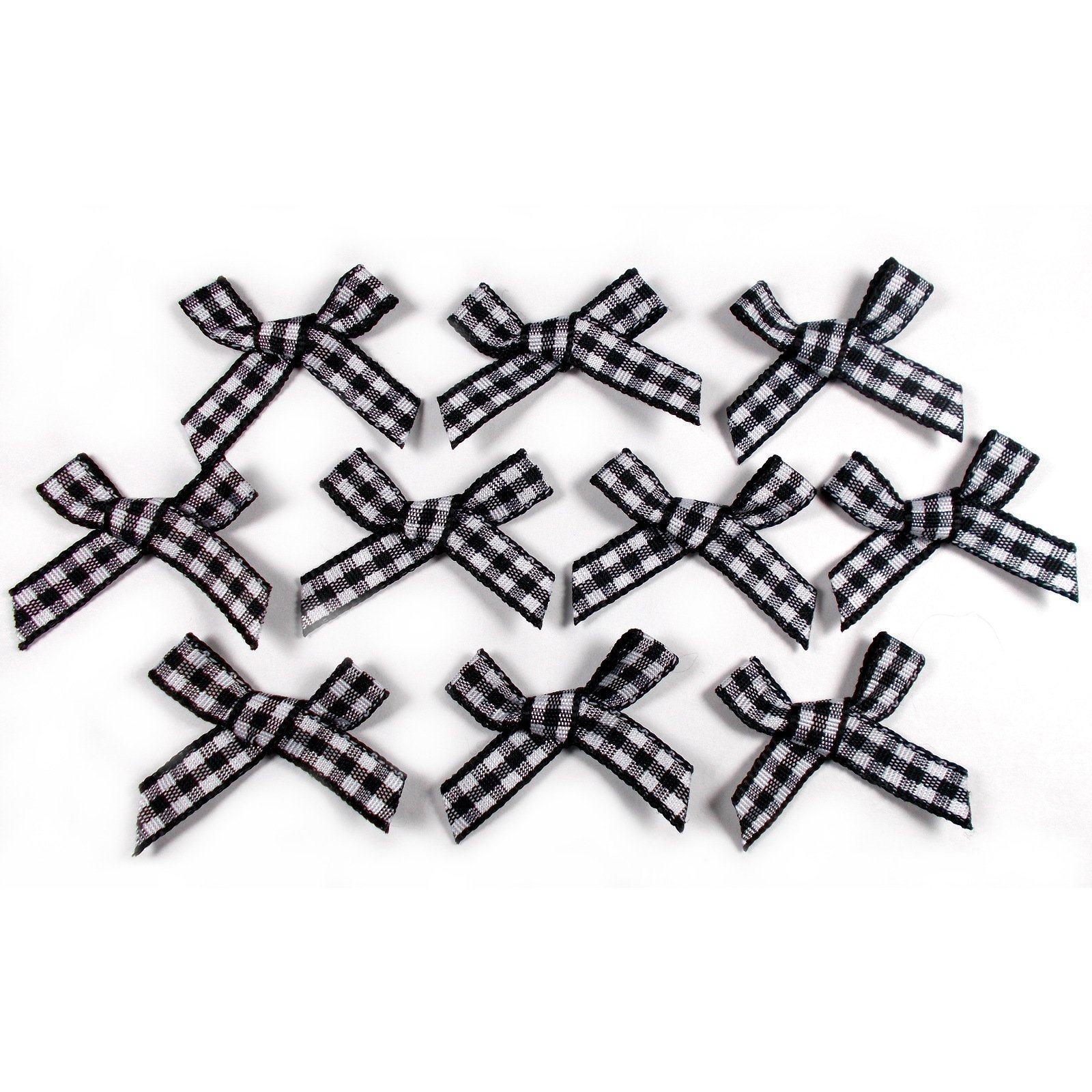 Gingham Check Ribbon Bows 3cm Wide Pack of 10 (Black)