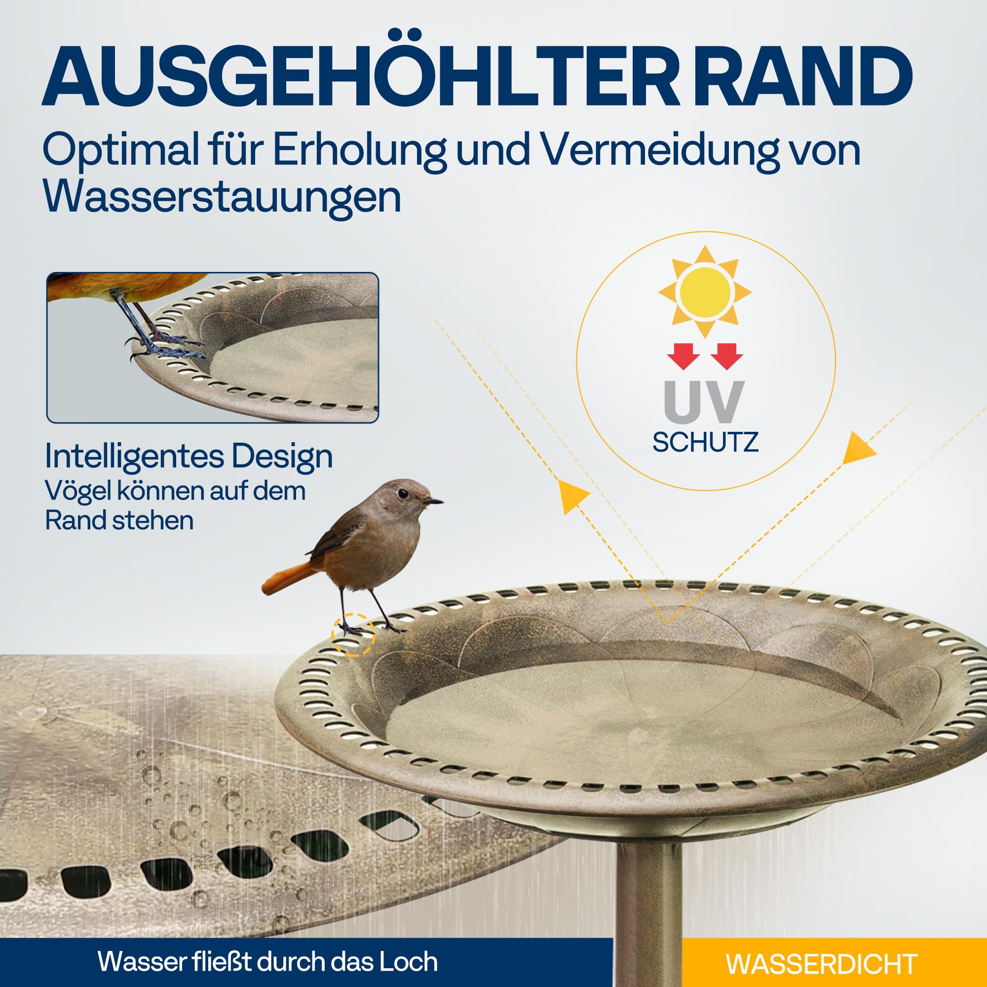 VIVOHOME Vogeltränke 71cm hoch Polyresin leicht antike Optik für Außenbereich - 5