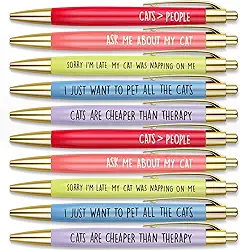 Conjunto de 10 canetas esferográficas para amantes de animais de estimação, gatos e cães, com frase engraçada, ferramenta esferográfica preta para uso diário, presentes fofos para ele, quem ama gatos