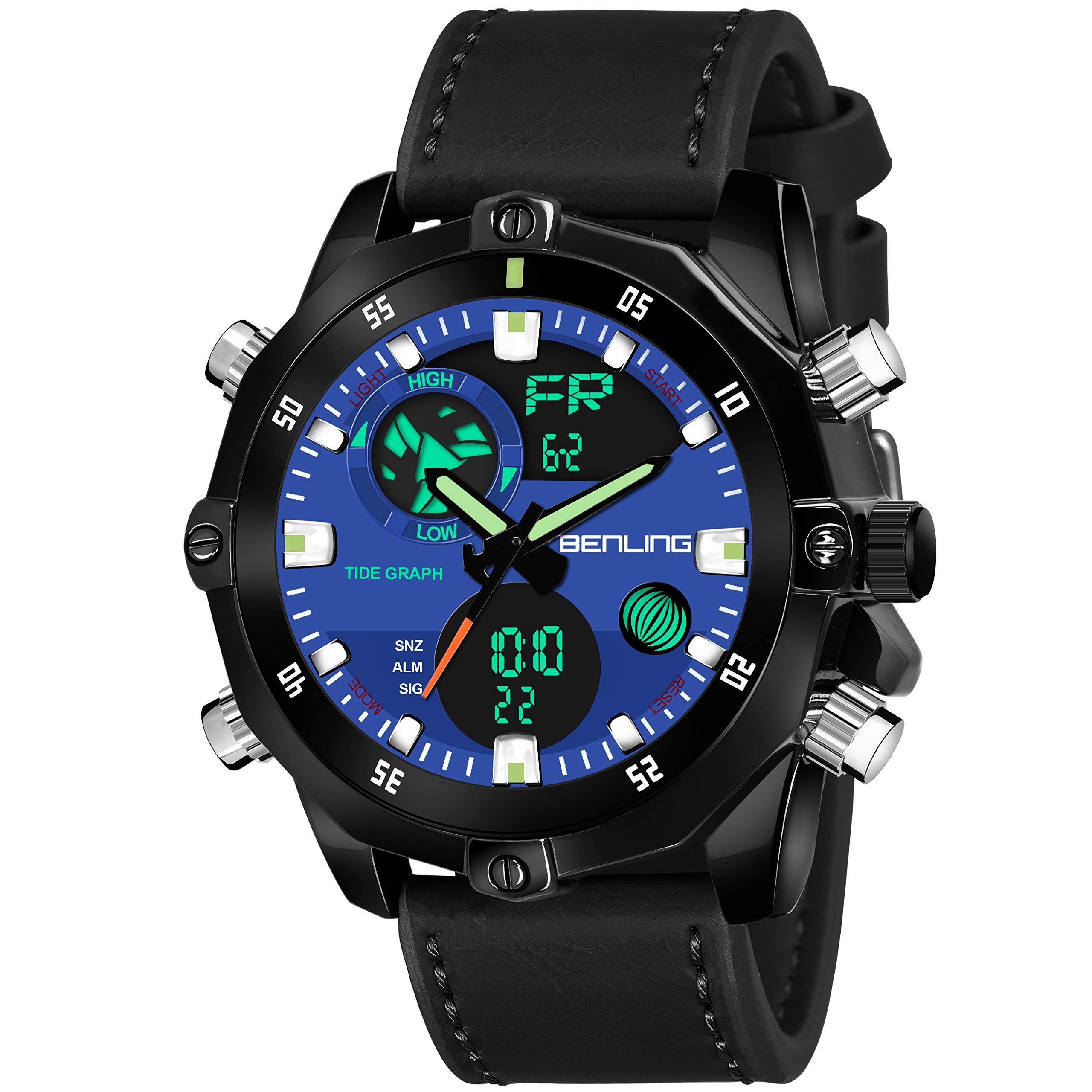 Benling 1021 Multifunctional Analog Digital Sports Casual Watch for Boys Mens, Alarm Stopwatch, EL Backlight, Leather Strap, Water-Resistant Upto 50 Meters (Black) (B08TBHV9ZR) Amazon Price History, Amazon Price Tracker
