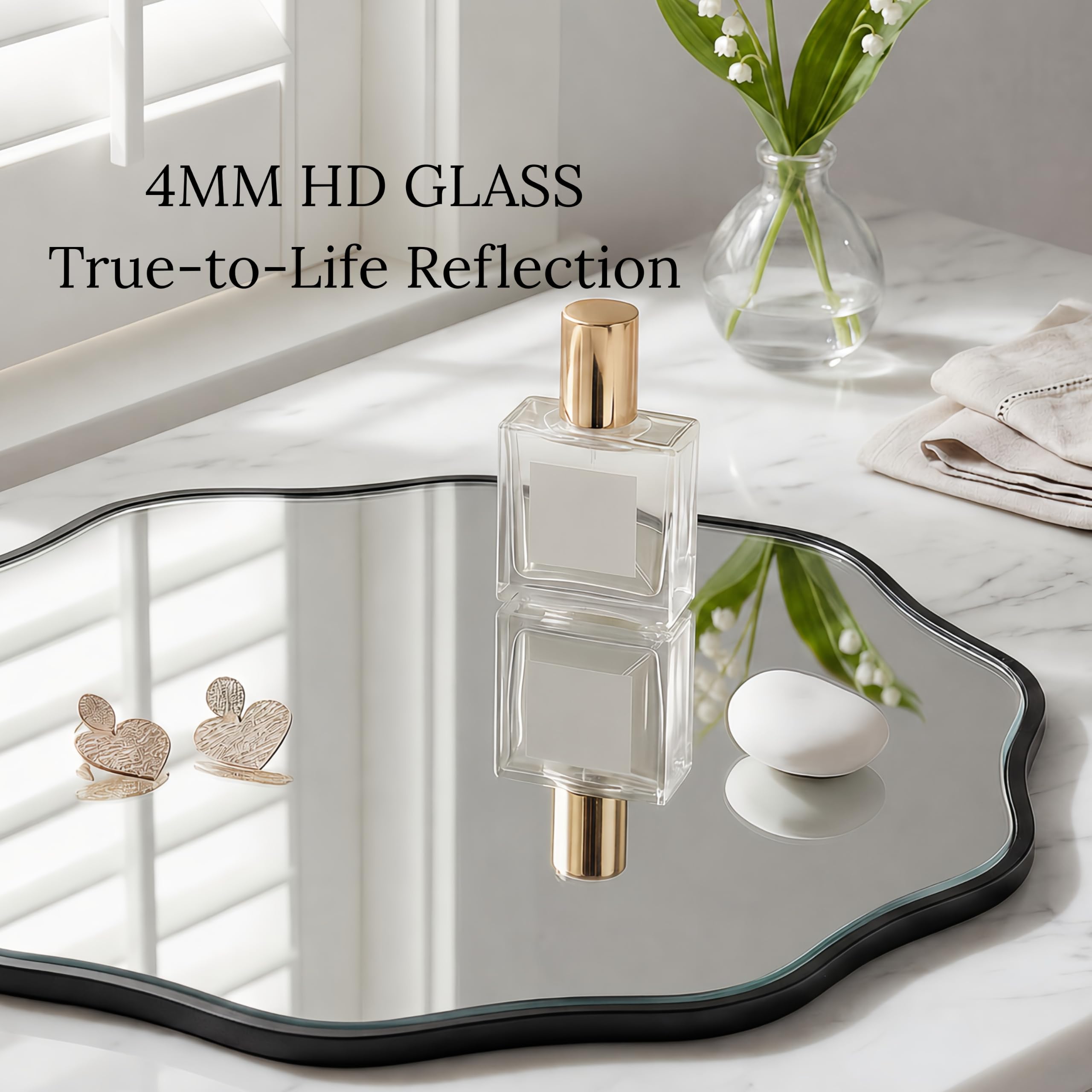PERFNIQUE Miroir mural rond - Miroir ondulé avec cadre en bois - Miroir décoratif à suspendre ou à s'appuyer - Miroir de salle de bain - Miroir de couloir - Miroir de salon - Design en bois naturel