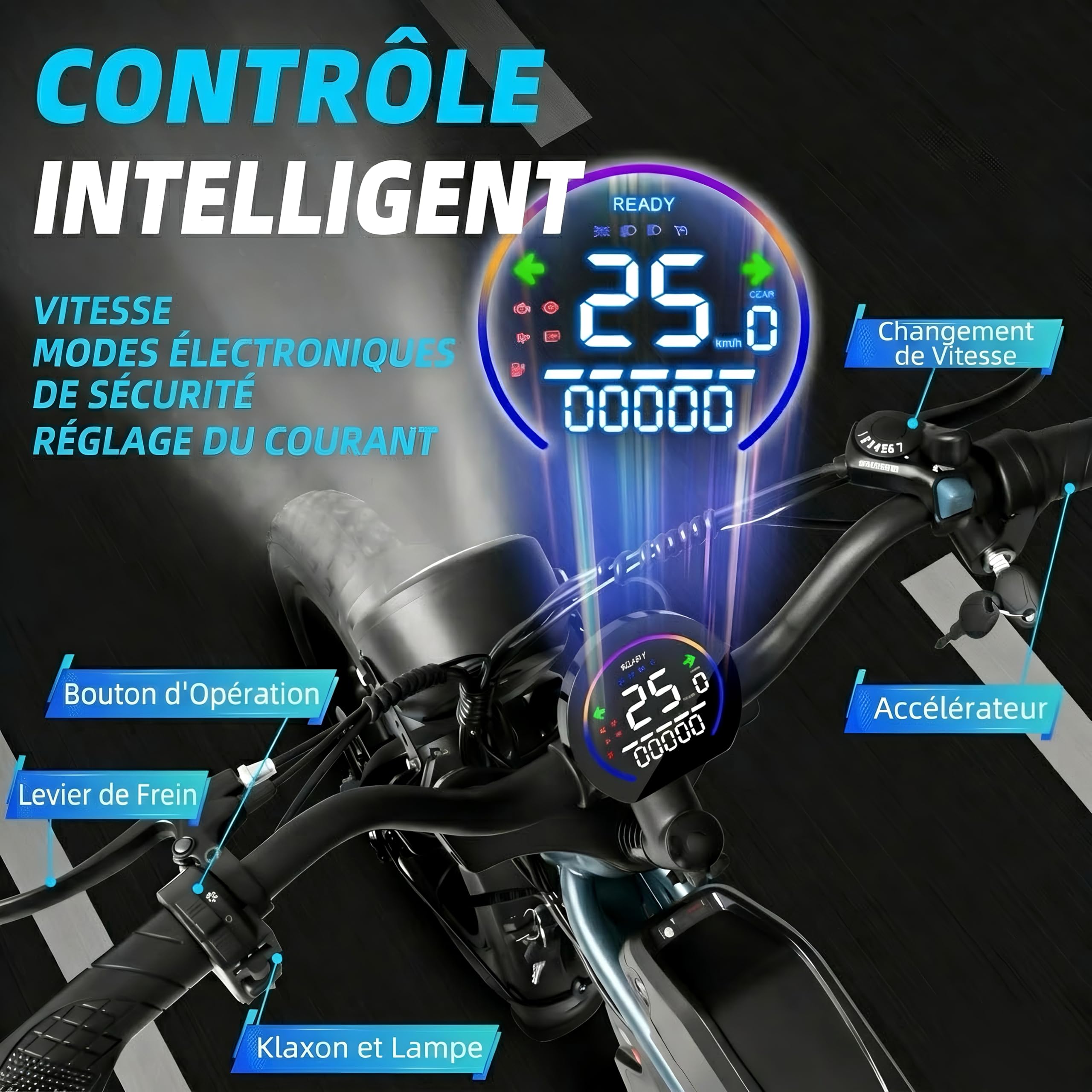 DEEPOWER QS7 Vélo Électrique, Batterie Amovible 48V 60Ah/35Ah/20Ah, Autonomie 110-250KM, Moteur 120 N·m, Pneu Gras 20'' X 4.0, 7 Vitesses, Suspension Hydraulique Complète