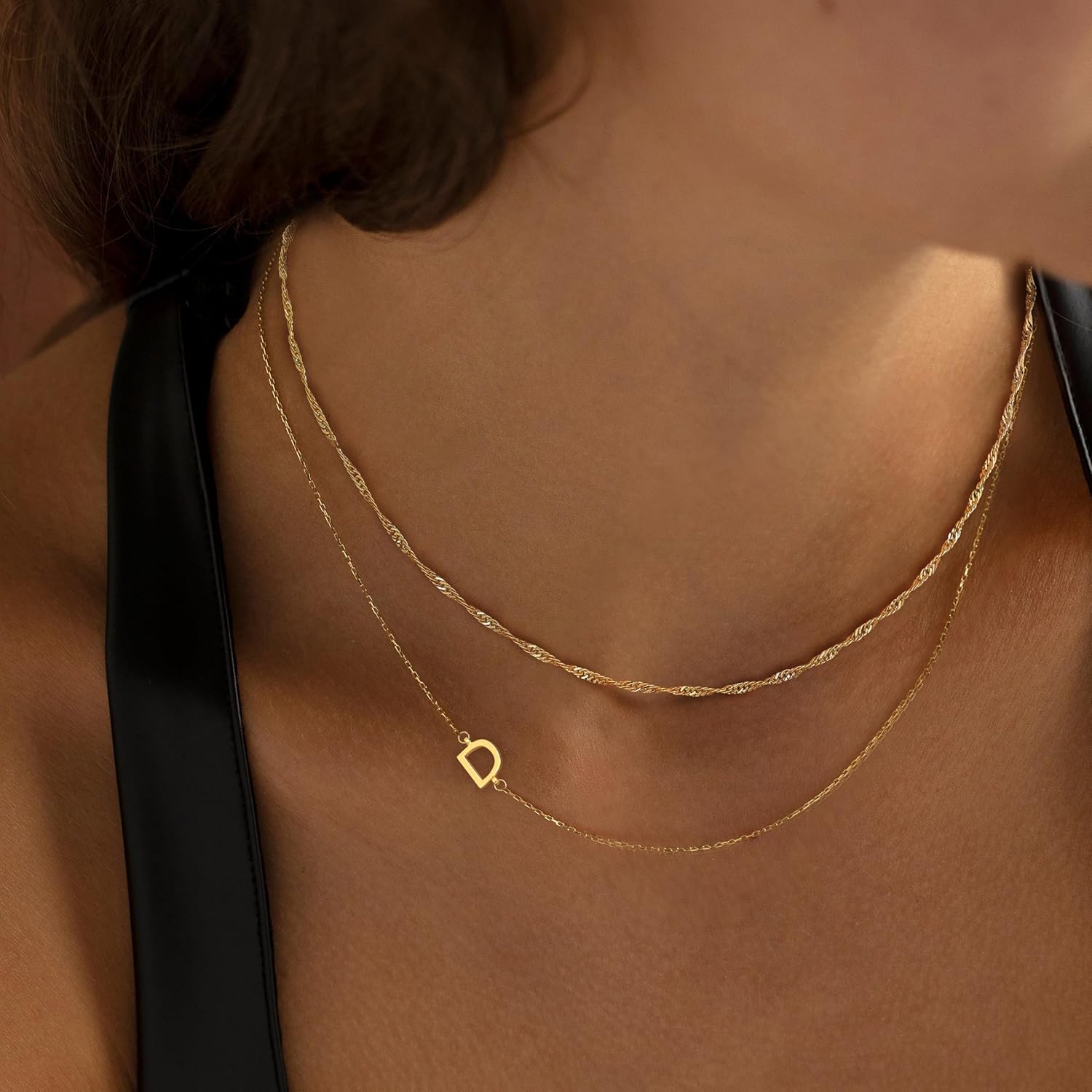 Ewrkbr Layered Initial Necklaces for Women, Dainty Gold Letter Necklace Stack 14k Gold Plated Layered Initial Choker Necklace for Women Trendy Simple Gold Necklace Set Fashion Womens Jewelry Set - Image 2