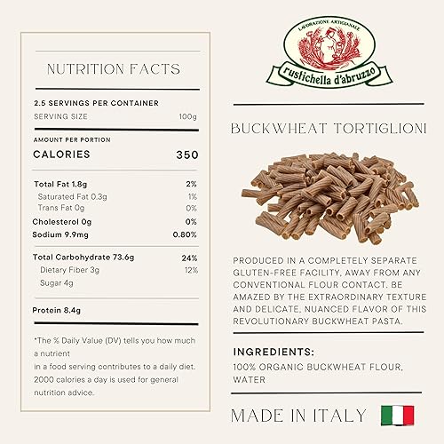 Miniatura 2 de Rustichella d'Abruzzo Tortiglioni de trigo sarraceno orgánico (paquete de 3), 8.82 oz cada uno - Pasta sin gluten con sabor distintivo de trigo