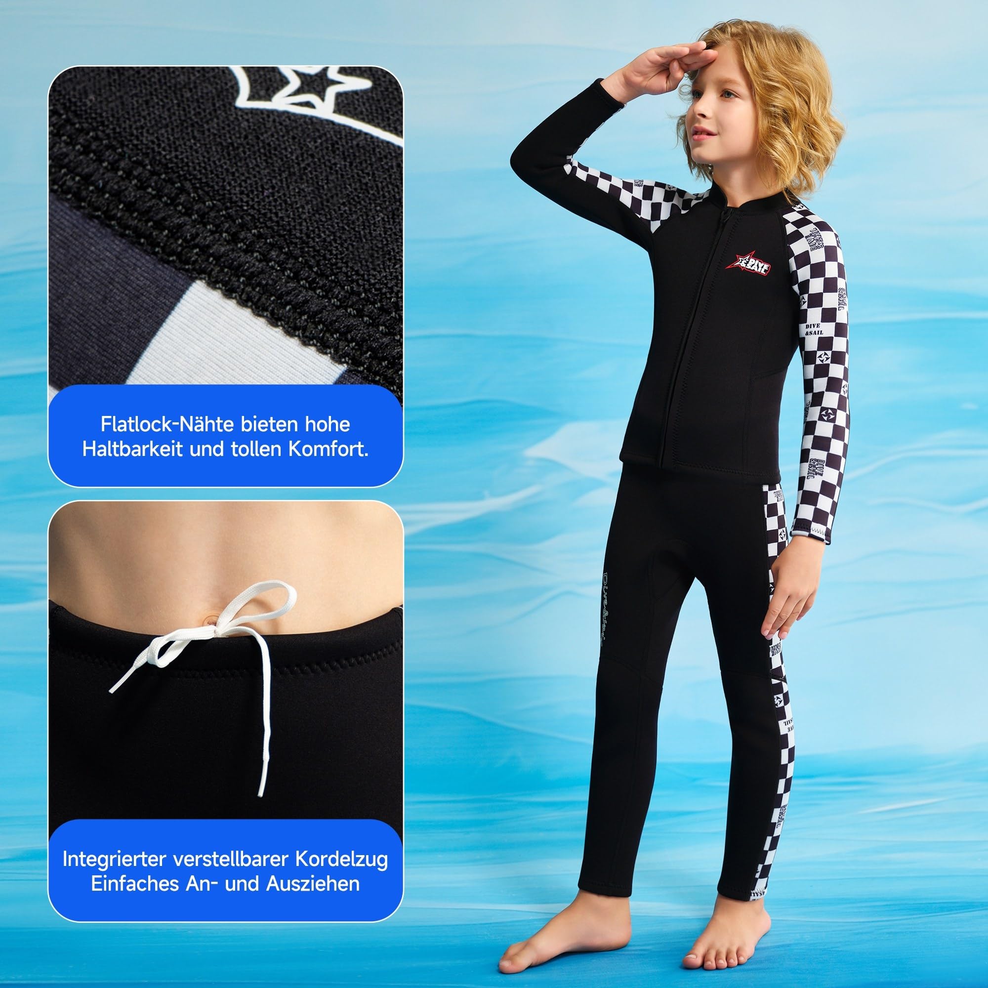 Kinder Neoprenanzug 2.5mm Oberteile Lange Neoprenhose 2-Teilig Jungen Mädchen Langarm Reißverschluss Warm Wassersport Schwimmen Tauchen Surfen Kajakfahren