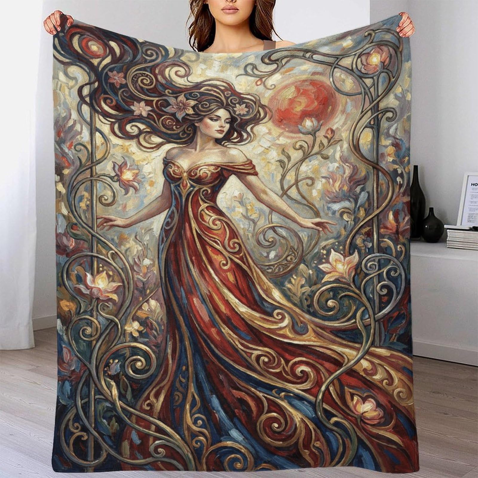 W7C8U2X3 Art Nouveau Mucha Woman for Soft Throw Blanket, Bedroom Sofa Couch