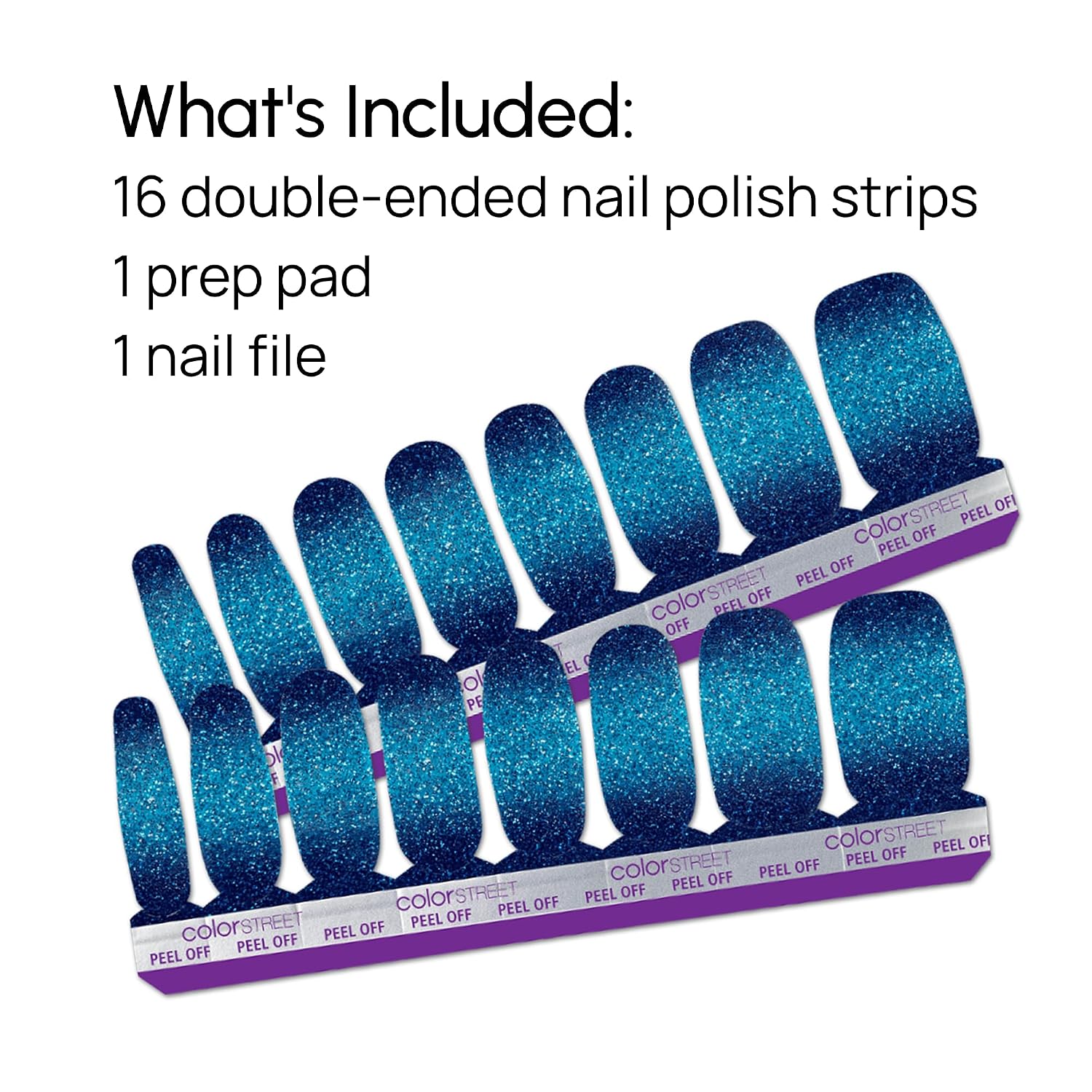 Color Street High Tide Nail Strips - Navy to Cobalt Blue Glitter Ombre, Glitter Finish, 16 Double-Ended Nail Strips, Easy to Apply, Long-Lasting, Salon-Quality Nails for a Vibrant, Stunning Look.
