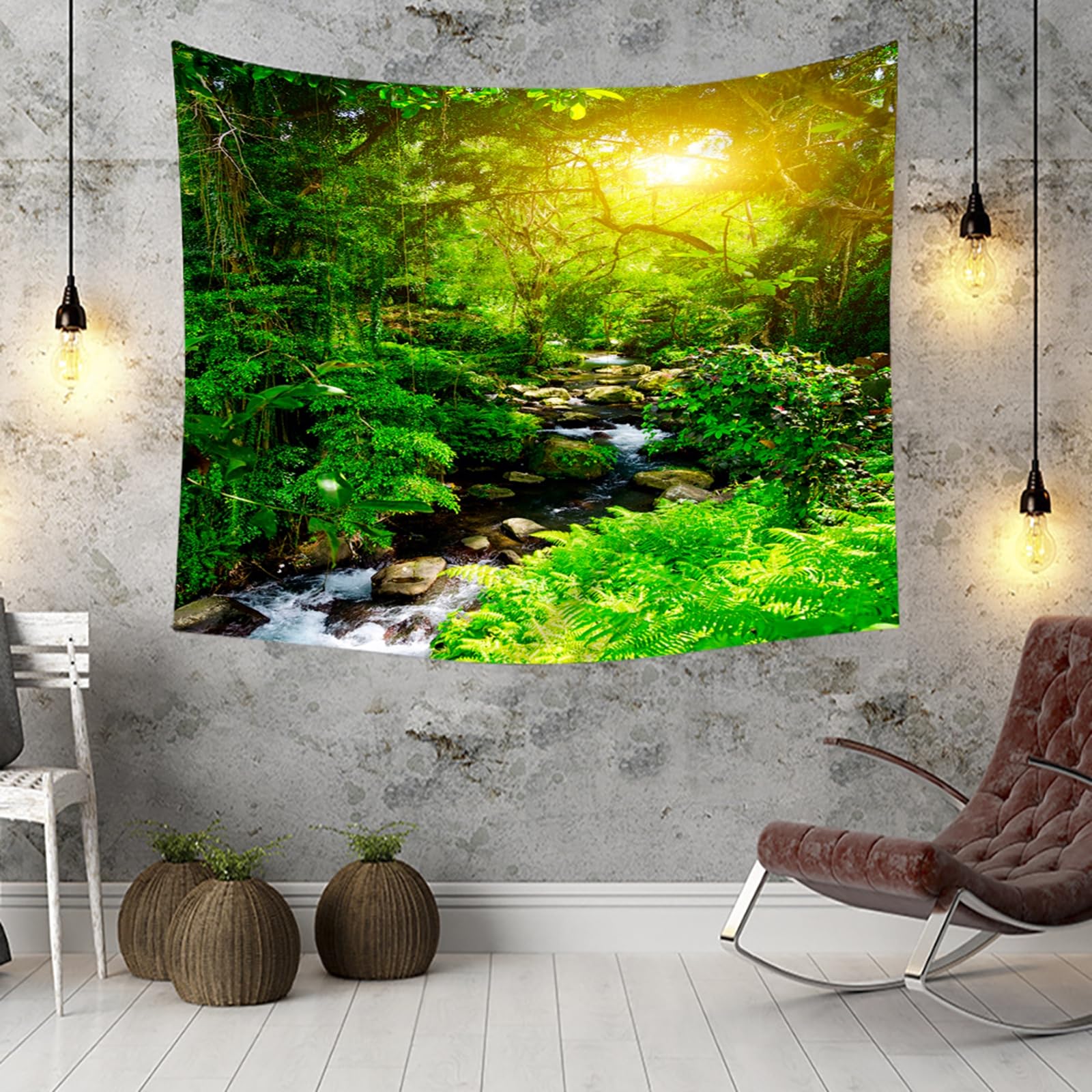 RDSGYZ Wandvorhang Groß 350x256CM, Wandbehang mit Motiv Natur Bach im Wald Wandteppich Outdoor Wanddeko für Schlafzimmer Kinderzimmer Wohnzimmer