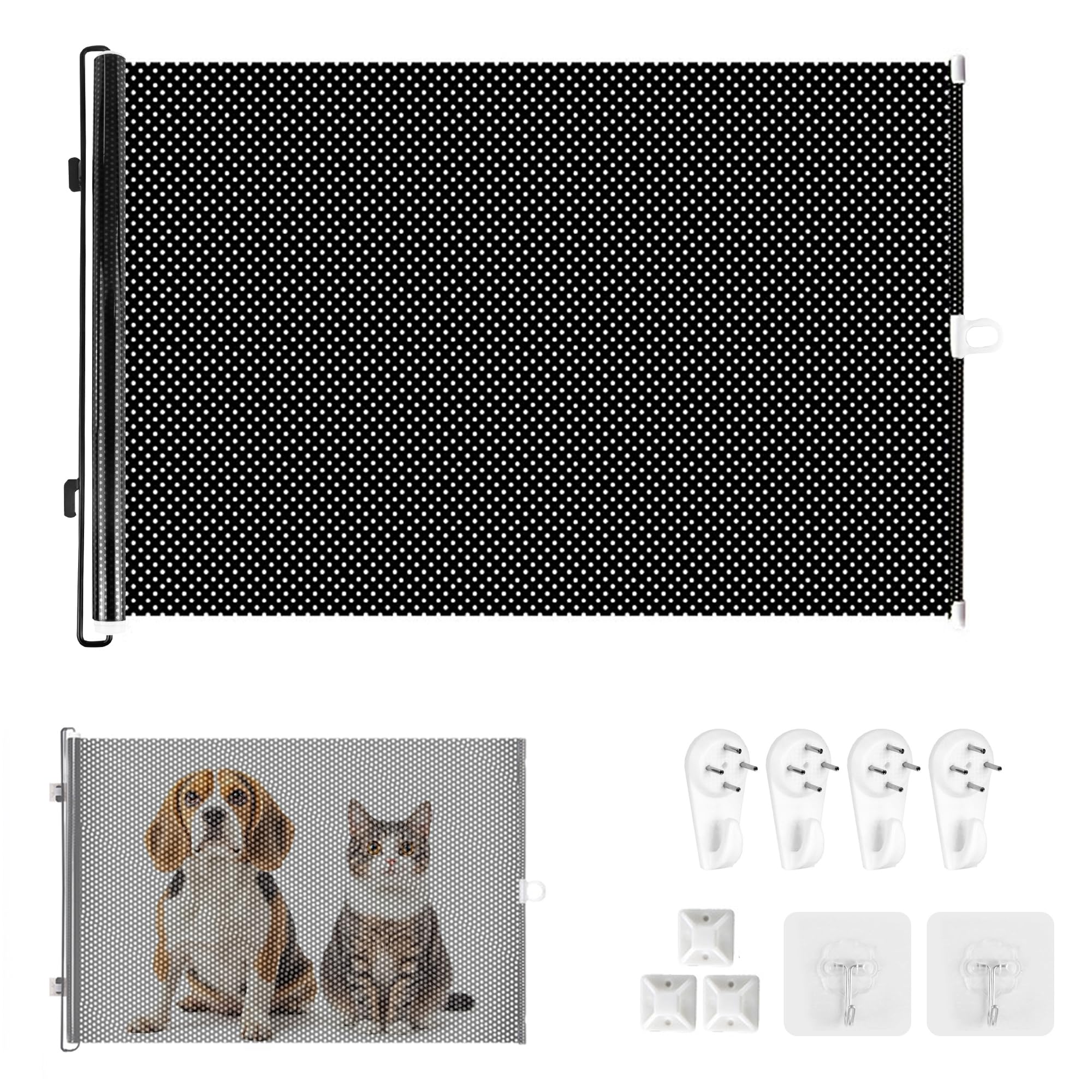 Türschutzgitter Ausziehbar, PVC Treppenschutzrollo ohne Bohren, Höhe: 40cm, Länge: 0-125cm Treppenschutzgitter Hund, Treppengitter Ausziehbar für Kätzchen und Welpen, Absperrgitter für Treppen/Türen