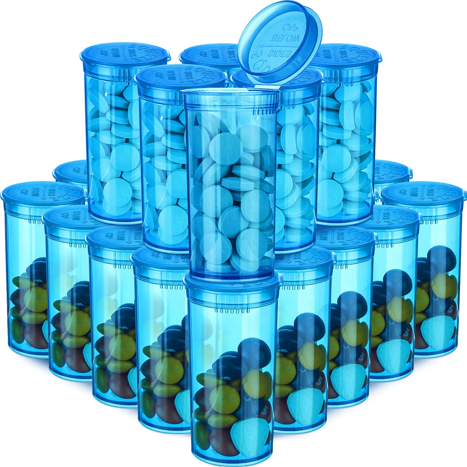 Photo 1 of Rtteri 120Pcs Empty Pill Bottles with Caps 19Dram Blue Plastic Medicine Bottles Container Prescription Medication Vials Clear Containers Safety Cover Pill Cases Organizer Pharmacy