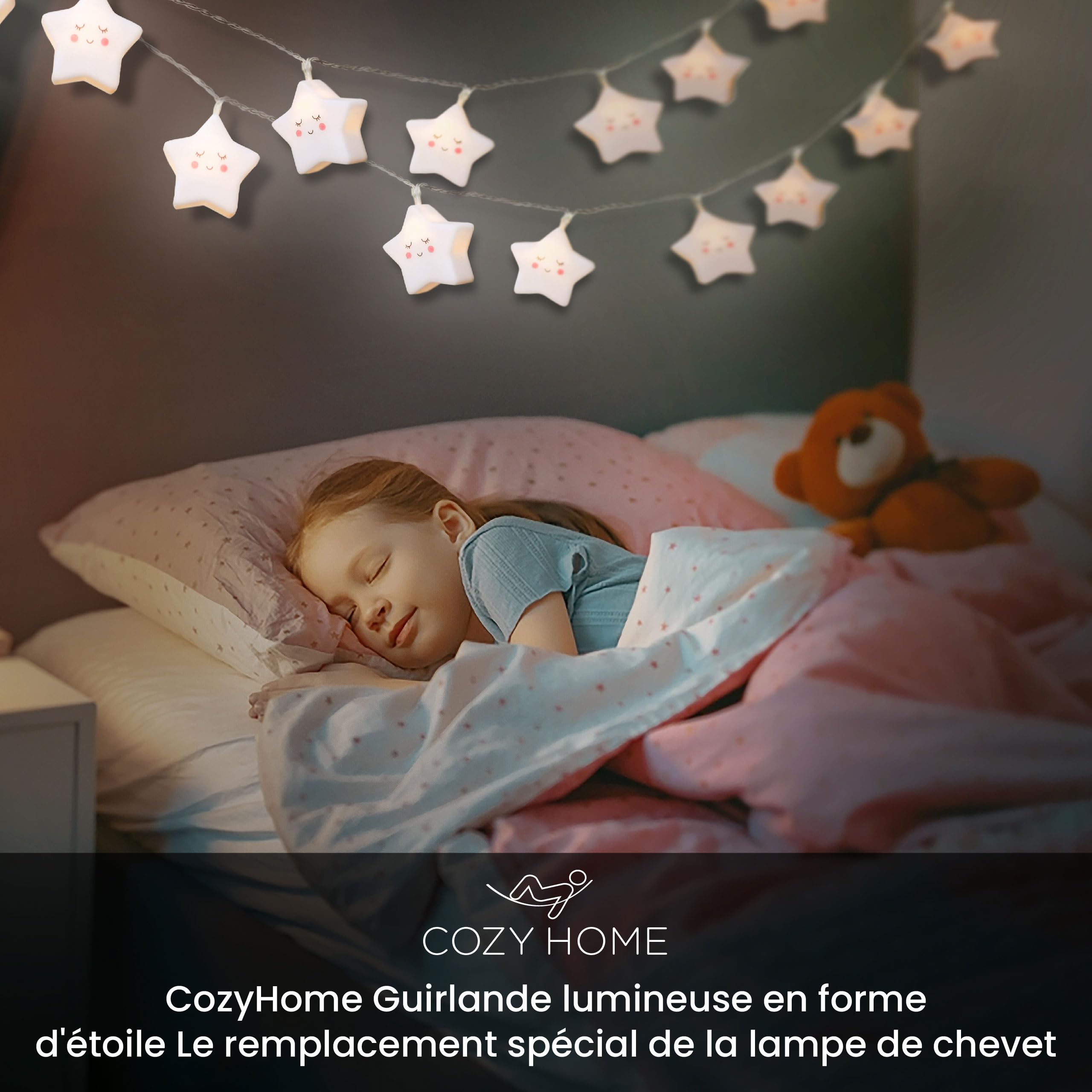 CozyHome Guirlande lumineuse intérieur étoile enfants - 20 LED blanc chaud | 6 mètres I Avec fiche I Guirlande lumineuse chambre I Guirlandes lumineuses interieur I Fairy lights decoration Girlande