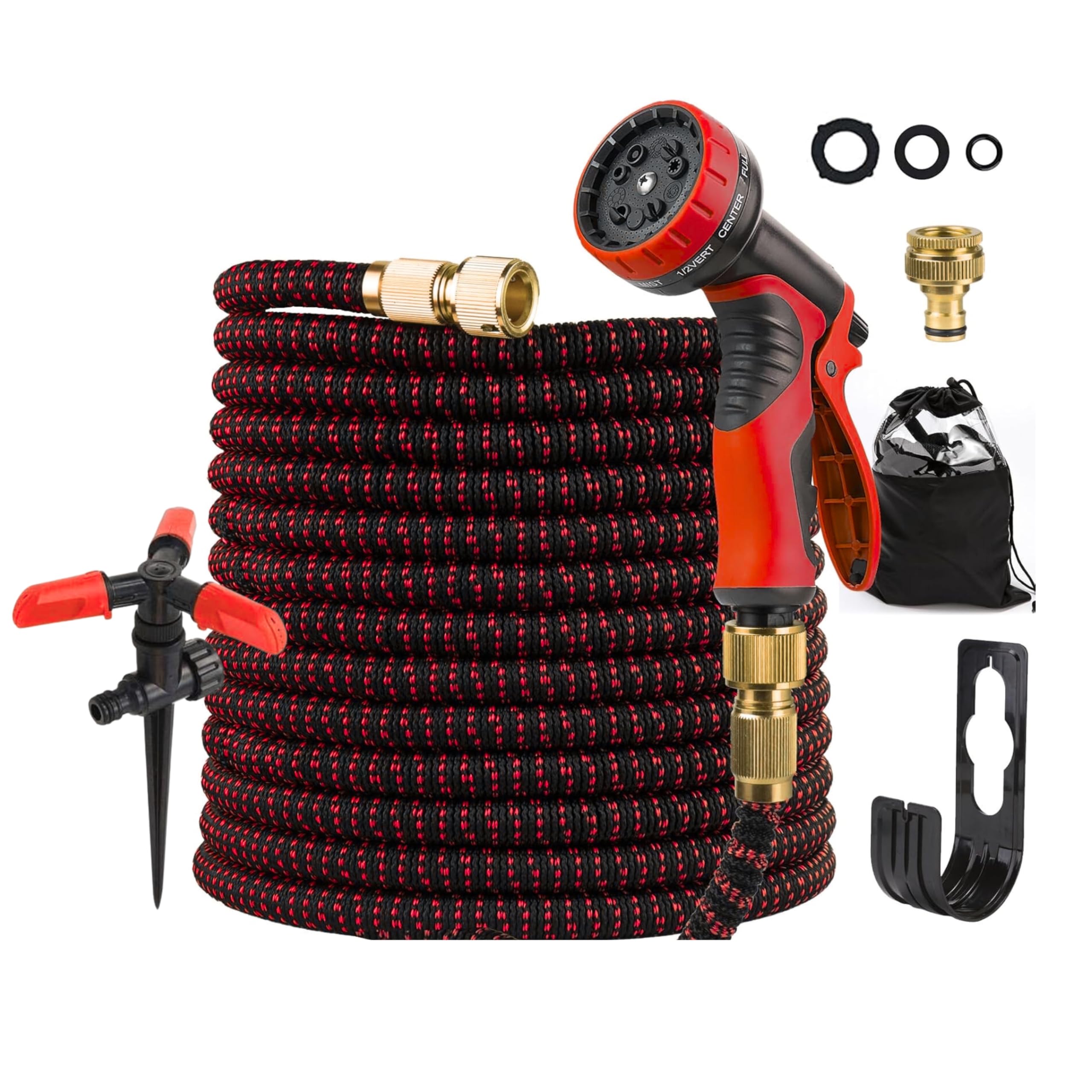 Dwellton - 100 FT Expandable Garden Hose - Lightweight, High-Pressure Flexible Water Hose with 10-Function Spray Gun, Leak-Proof Design, Easy Storage & Free Carry Bag (Red)