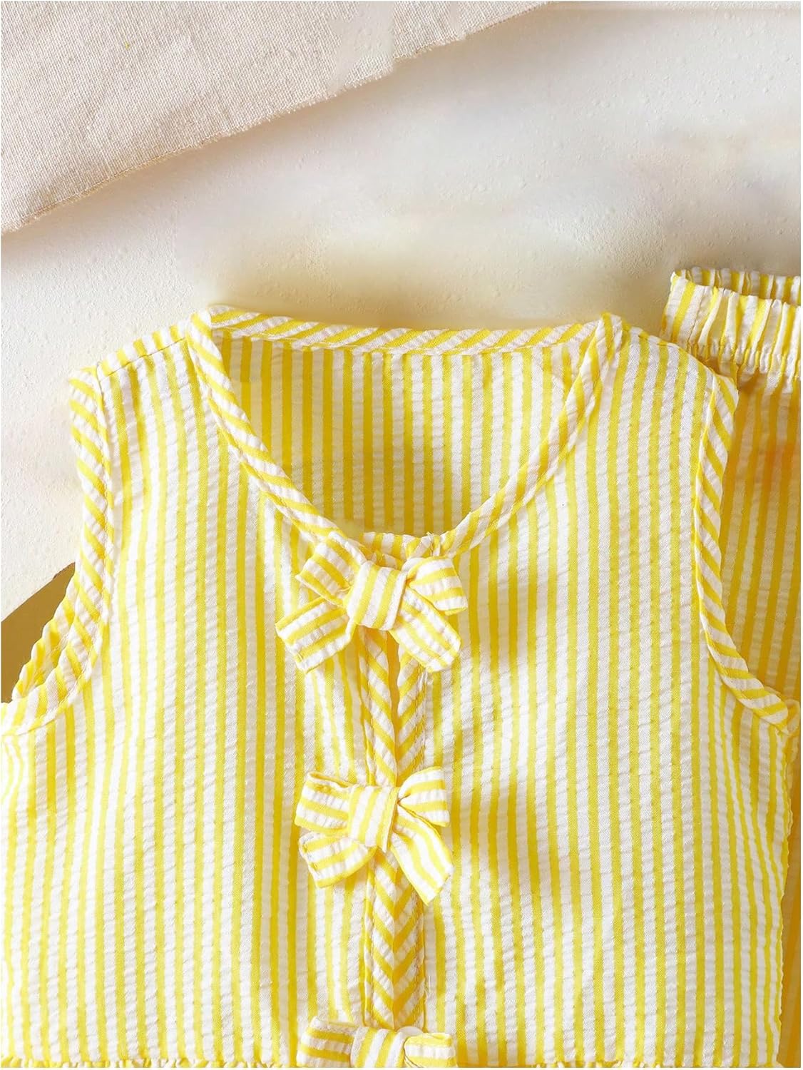Verdusa Girl's 2 Piece Summer Outfits Bow Striped Ruffle Peplum Tank Top and Wide Leg Pants Cute Clothing Sets