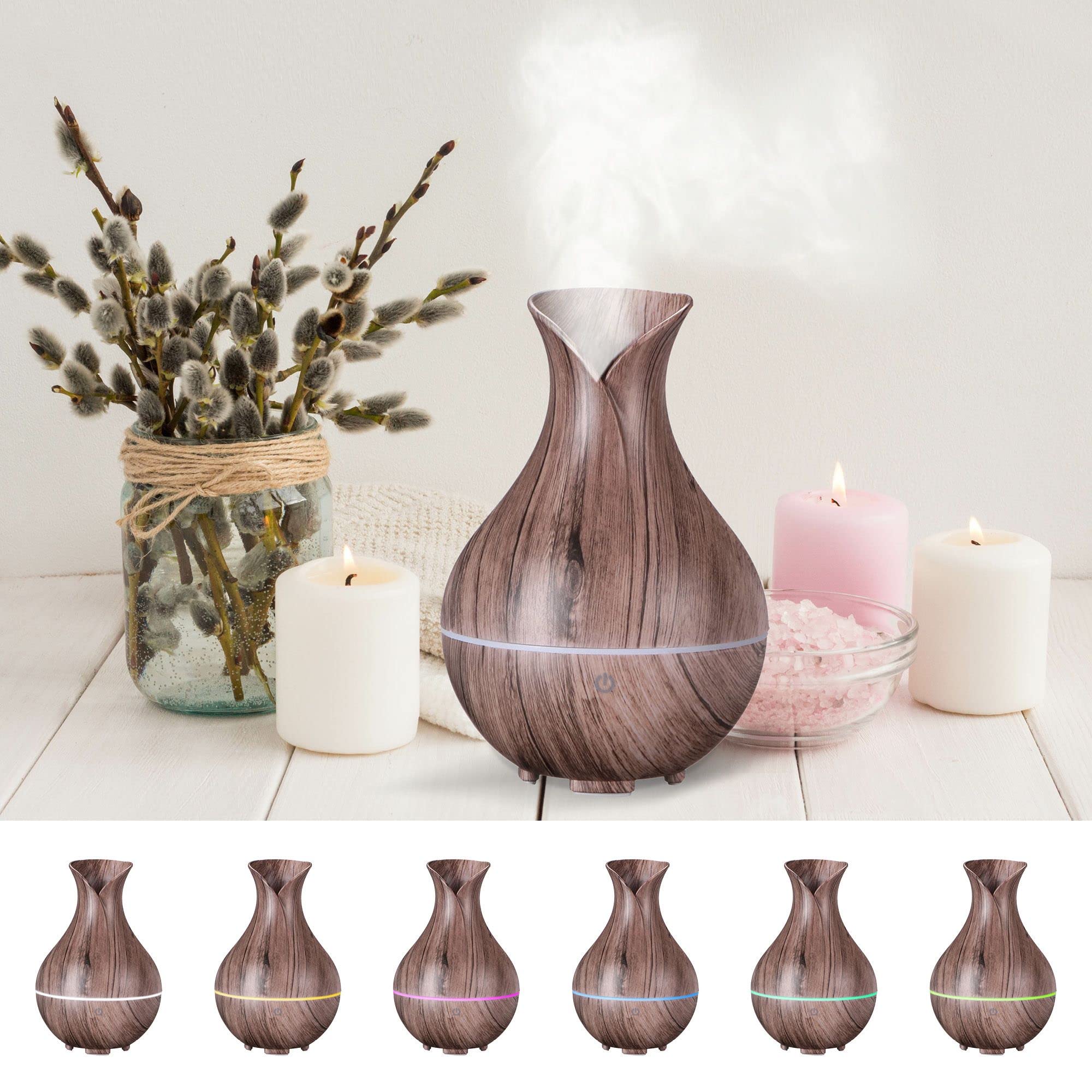 Bloom Aroma difuzer 200 ml, ultradźwiękowy nawilżacz powietrza, do nawilżania i nawilżania powietrza w domu, sypialni, biurze, aromaterapii, do olejków eterycznych (szare drewno)