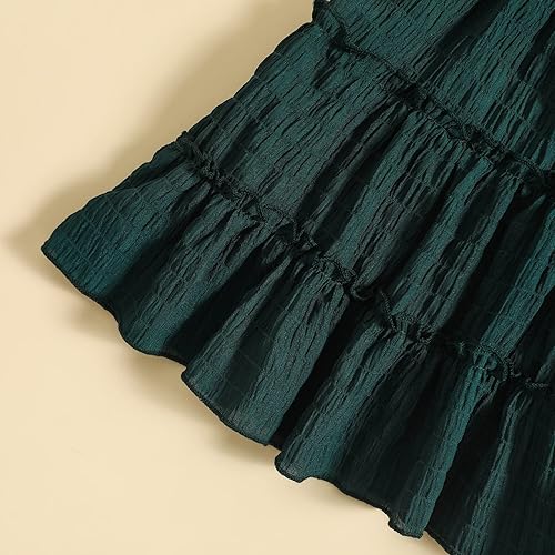 Vista 6 de BemeyourBBs Vestido de verano para niña pequeña, manga corta, volantes, plisado, vestido de playa para niña pequeña