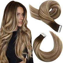2 Packs 20 Inch Total 40Pieces Tape in Hair Extensions-#4/6/613 Dark Brown to Chestnut Brown with Platinum Blonde Hair Extensions+4/10/16 Dark Brown to Golden Brown with Golden Blonde Hair Extensions