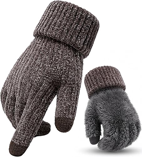 Yvonznxe Winter Gloves for Men Women,Warm Knit Cold Weather Gloves,Wool TouchScreen Thermal Adults Gloves for Texting Driving