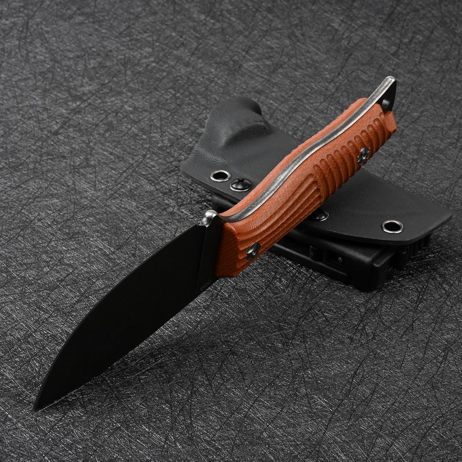 Fixed Blade Tactical Knife DC53 Steel Micarta Handle Kydex Sheath for Camping Hunting EDC (Black+Brown) - Image 4