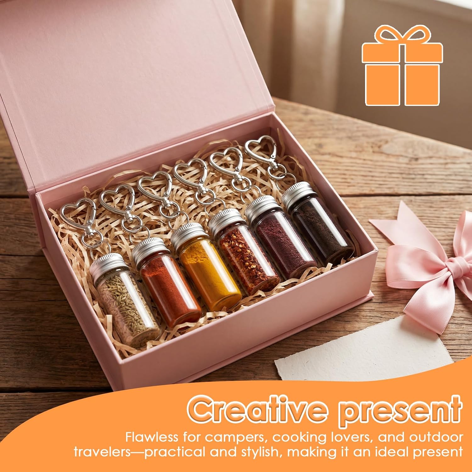 6 Pcs Travel Salt Shaker, Mini Salt Keychain Bottle with Mini Funnel, Portable Clear Glass Spice Jar, Small Key Chain Travel Salt and Pepper Shakers for Camping, Office, Outdoor