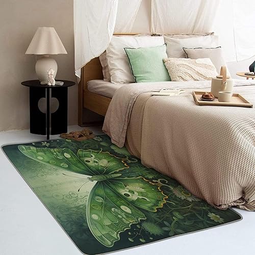 Miniatura 3 de ZDABAOEC Alfombra de mariposa de 4 x 6 pies, alfombra verde para dormitorio, sala de estar, entrada, alfombra grande con patrón de mariposa