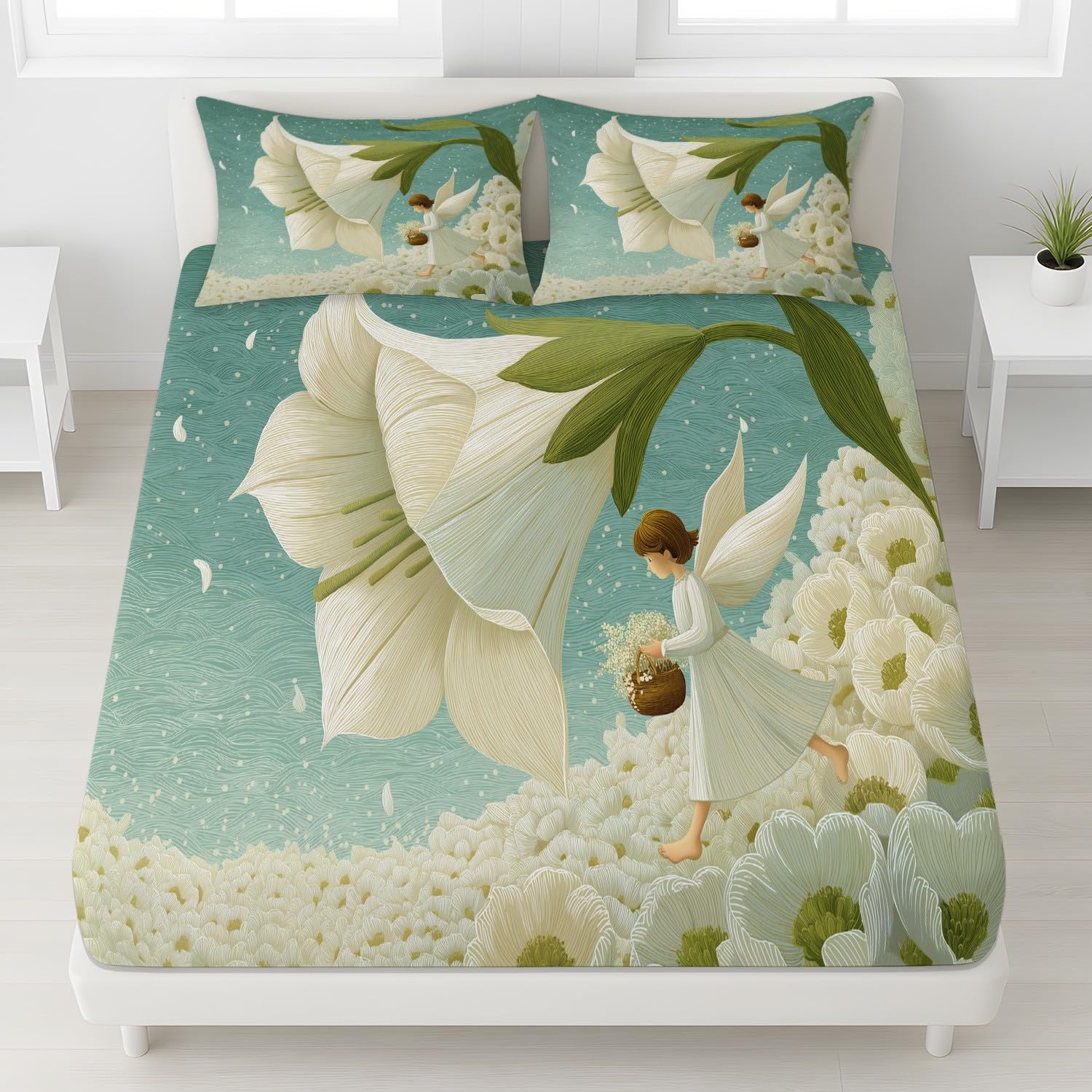 Drap housse 90x190 vintage motif floral avec sa taie d'oreiller assortie