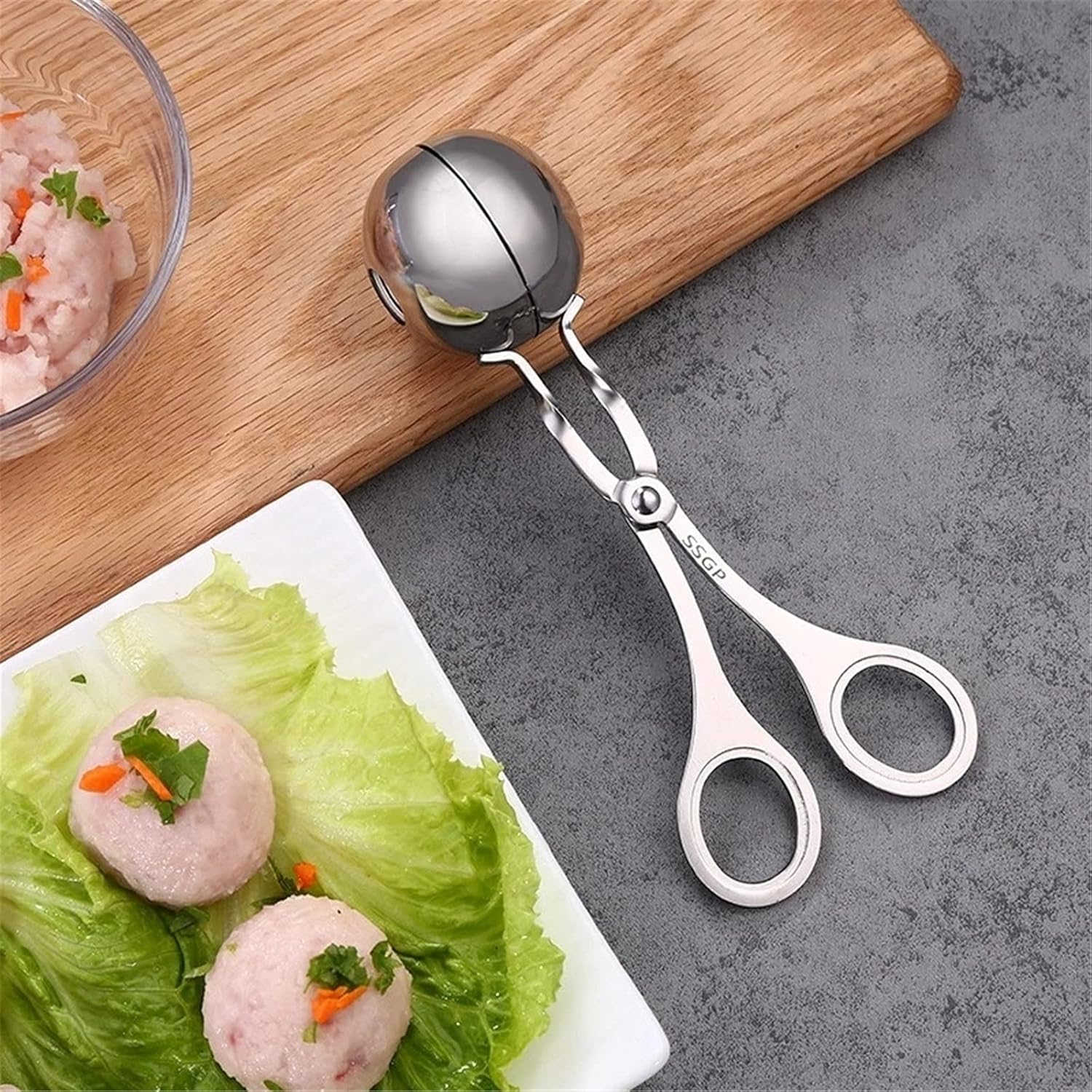 Meat Baller Tongs,Cookie Dough Scoop, Meat Baller None-Stick Meatball Maker Stainless Steel Meat Baller Tongs Ice Cream Baller Tool