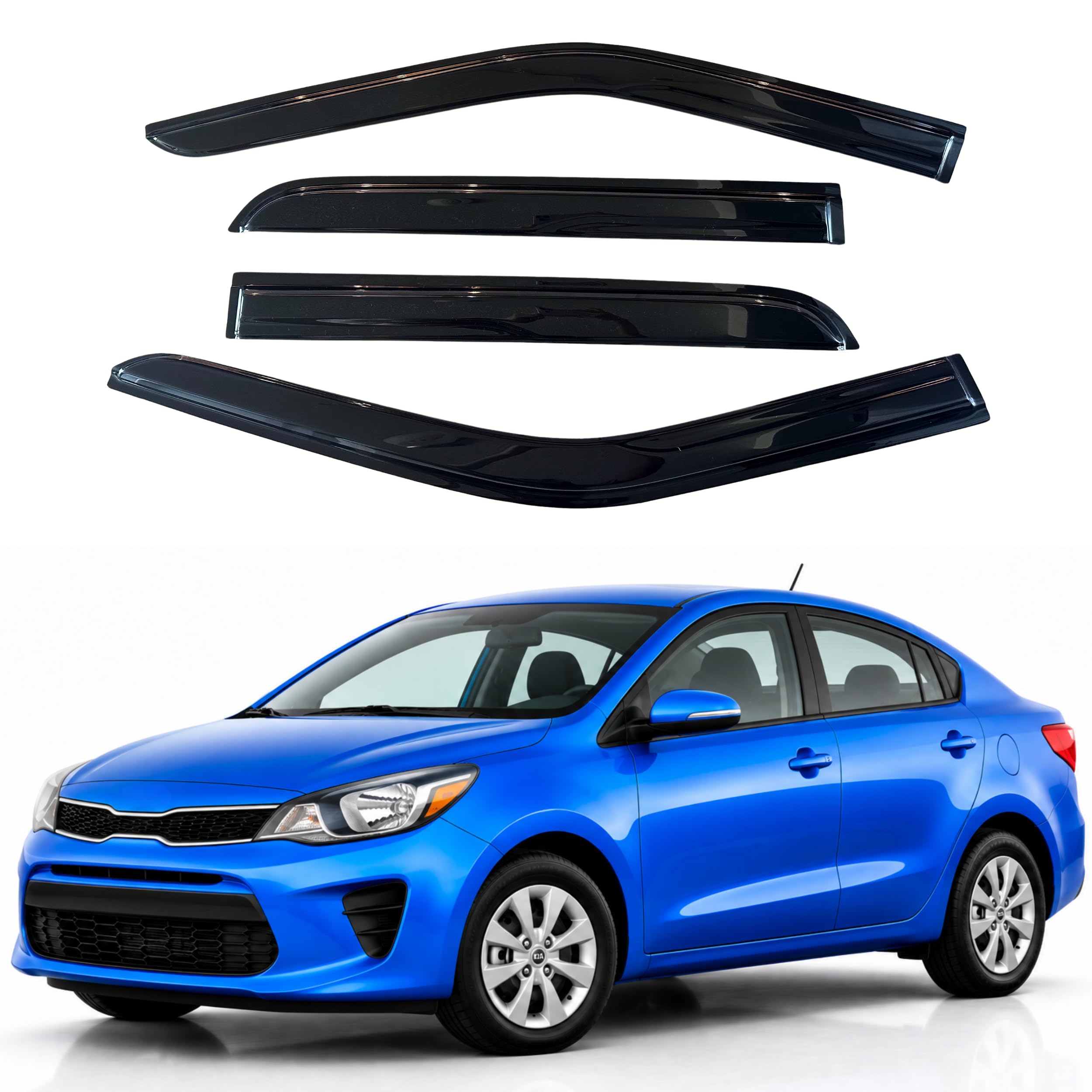 IG Window Visors Fit for 2018-2023 Kia Rio, Out-Channel Rain Guards Vent Wind Deflectors 4PC, Car Accessories for 18-23 Rio (Excludes Hatchback)
