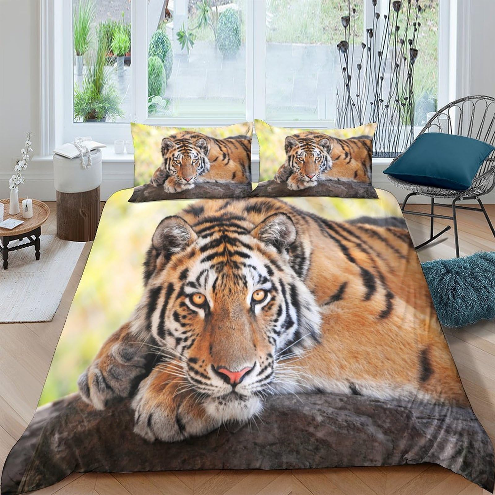 XFKLYNVCJ 3D Printed Tiger resting Quilt Cover Brushed Microfiber Wild animal portrait Bed Cover Machine Washable Hypoallergenic for Teen Bedroom Young Adults Rental Flat Use Super king（260x220cm）