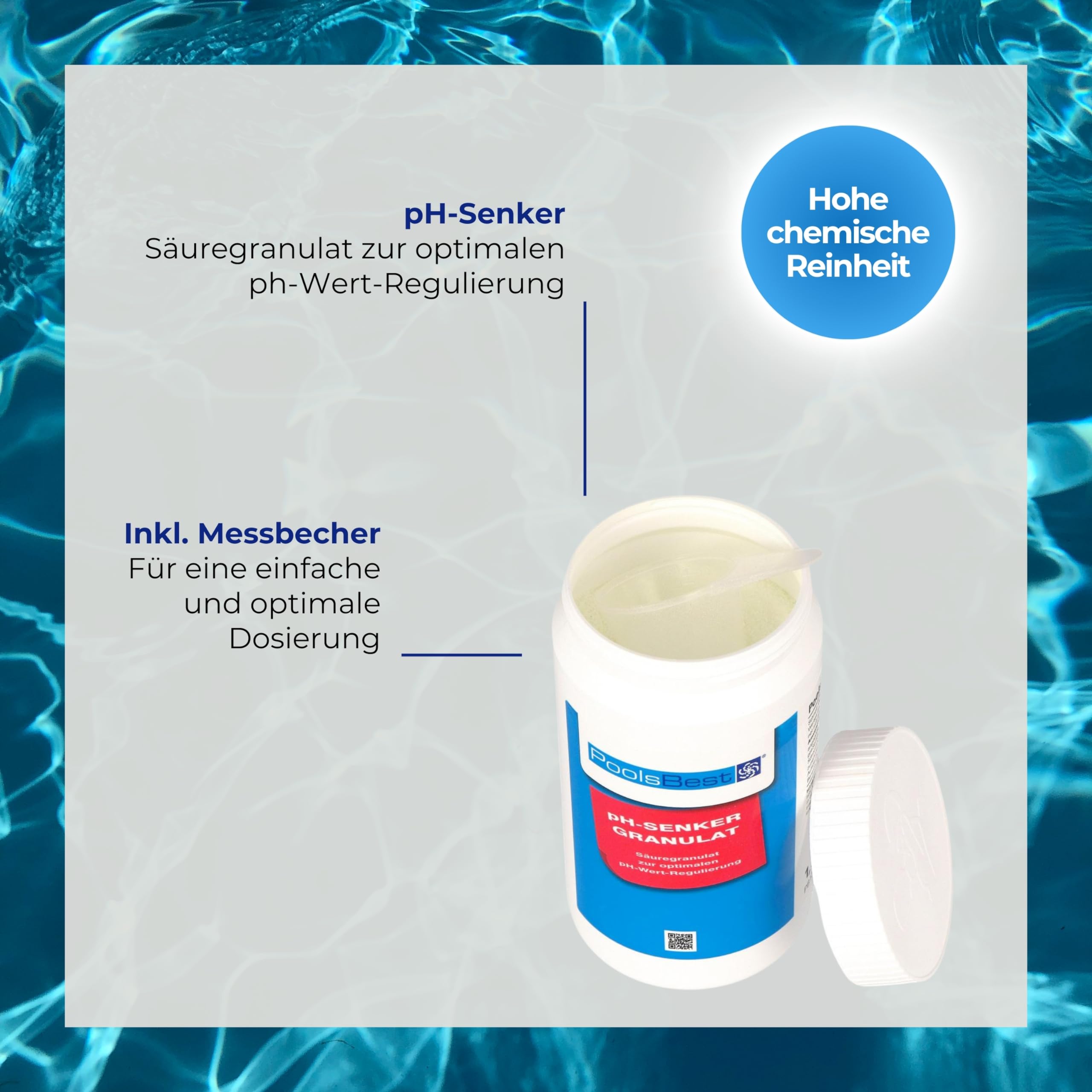 PoolsBest pH Senker Granulat 1,5kg inkl. Messbecher I pH Minus zur optimalen pH-Wert Regulierung im Pool I hochwertiges pH Senker Pool Granulat I pH-Wert senken