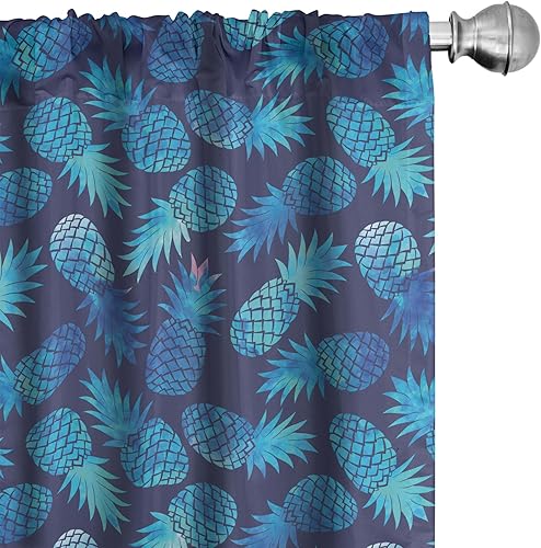 Miniatura 20 de Ambesonne - Cortinas de música, ilustración de tecnología musical en estilo retro con siluetas de equipos de audio y grabación, tratamientos de Aqua