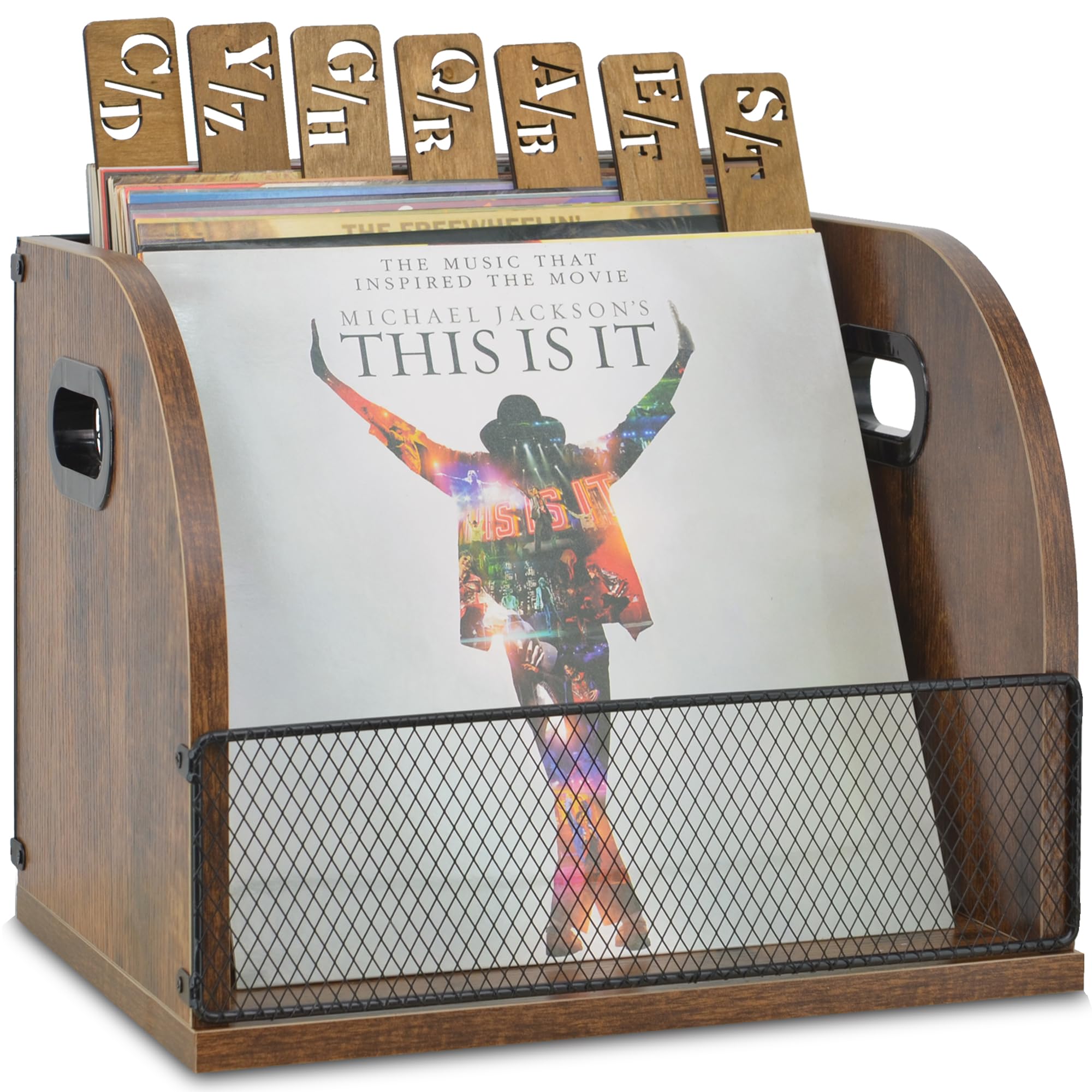 VALOVEALLVinyl Record Storage Record Crates for Vinyl Record Holder Wooden LP Record Storage Vinyl Crate Holds Up to 60 Record,Comes with 13 Pcs A-Z Vinyl Record Dividers