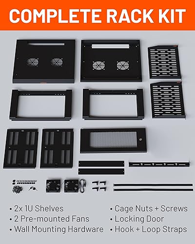Miniatura 6 de ECHOGEAR Rack de red de 6U  El kit de rack de montaje en pared cerrado incluye 2 estantes de 1U, ventilador premontado, puerta con cerradura y