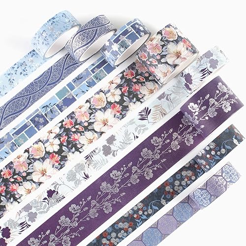 Miniatura 3 de YUBX Elegance Blue Washi - Juego de 23 rollos de cinta adhesiva decorativa para manualidades, manualidades, diarios, planificadores, álbumes de