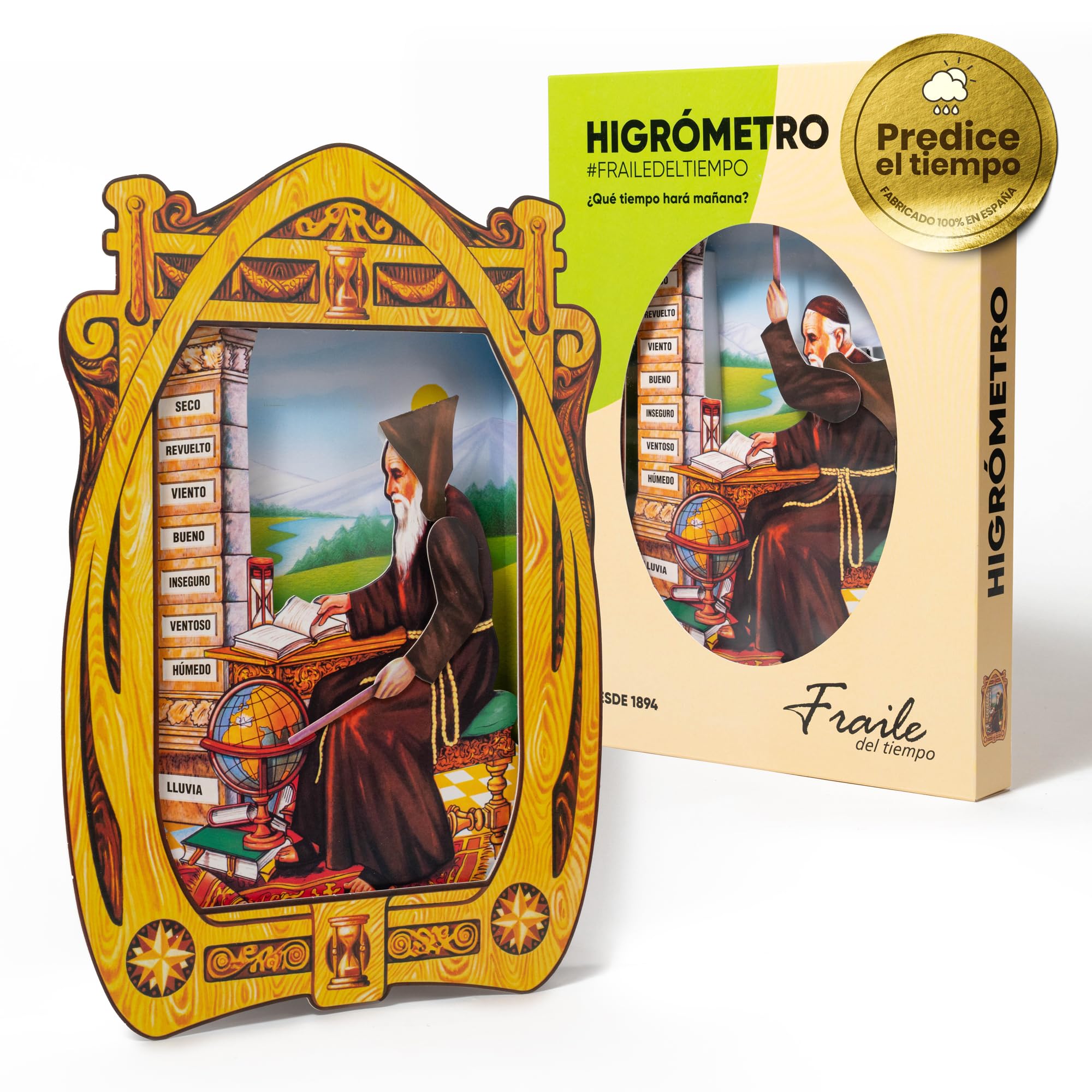 Igrometro Fraile del Tempo – Igrometro per Capelli Monje del Tempo, indicatore tradizionale del clima e dell'umidità – Fabbricato in Spagna (Classico)