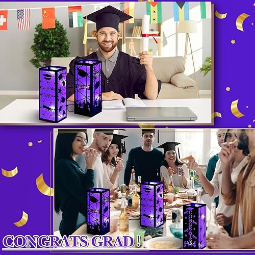 Miniatura 6 de 4 piezas de centros de mesa de graduación 2025 faroles de mesa de graduación 2025 con cadena de luces LED para suministros de fiesta universitaria