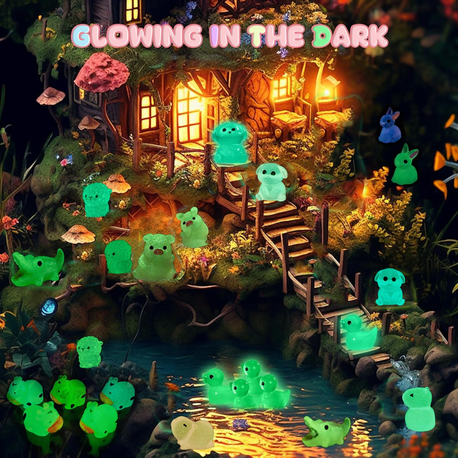 52pcs Mini Luminous Resin Animals,52 Styles Tiny Resin Animals Glow In The Dark Miniature Little Small Animal Figures for Micro Fairy Garden Landscape Accessories Dollhouse Hide Crafts Aquarium Decor - Image 3