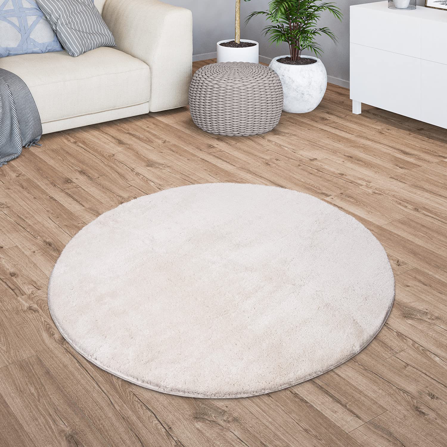 TT Home Large Rug Short Pile Monochrome Modern Design Washable Yellow Gold, colour: Cream, Size:160 cm round